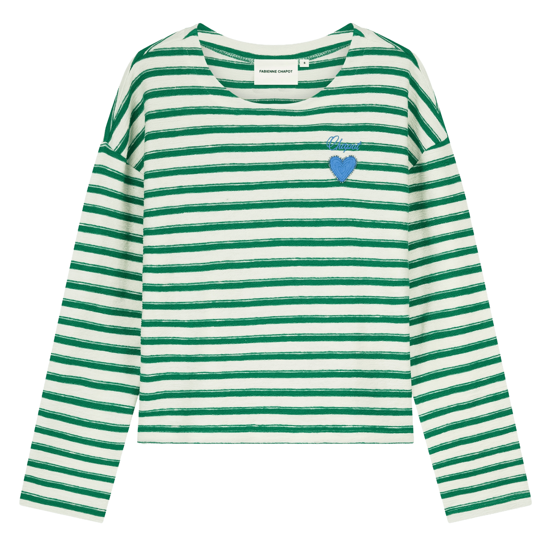 Top oversize col rond en coton bio rayé FABIENNE CHAPOT Bianco