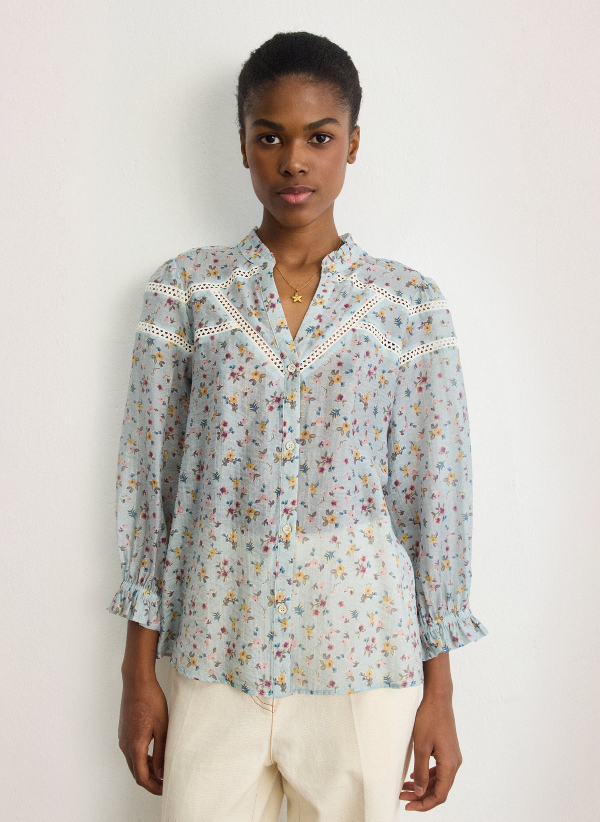 Rechte top met tuniekhals en print PABLO Blauw