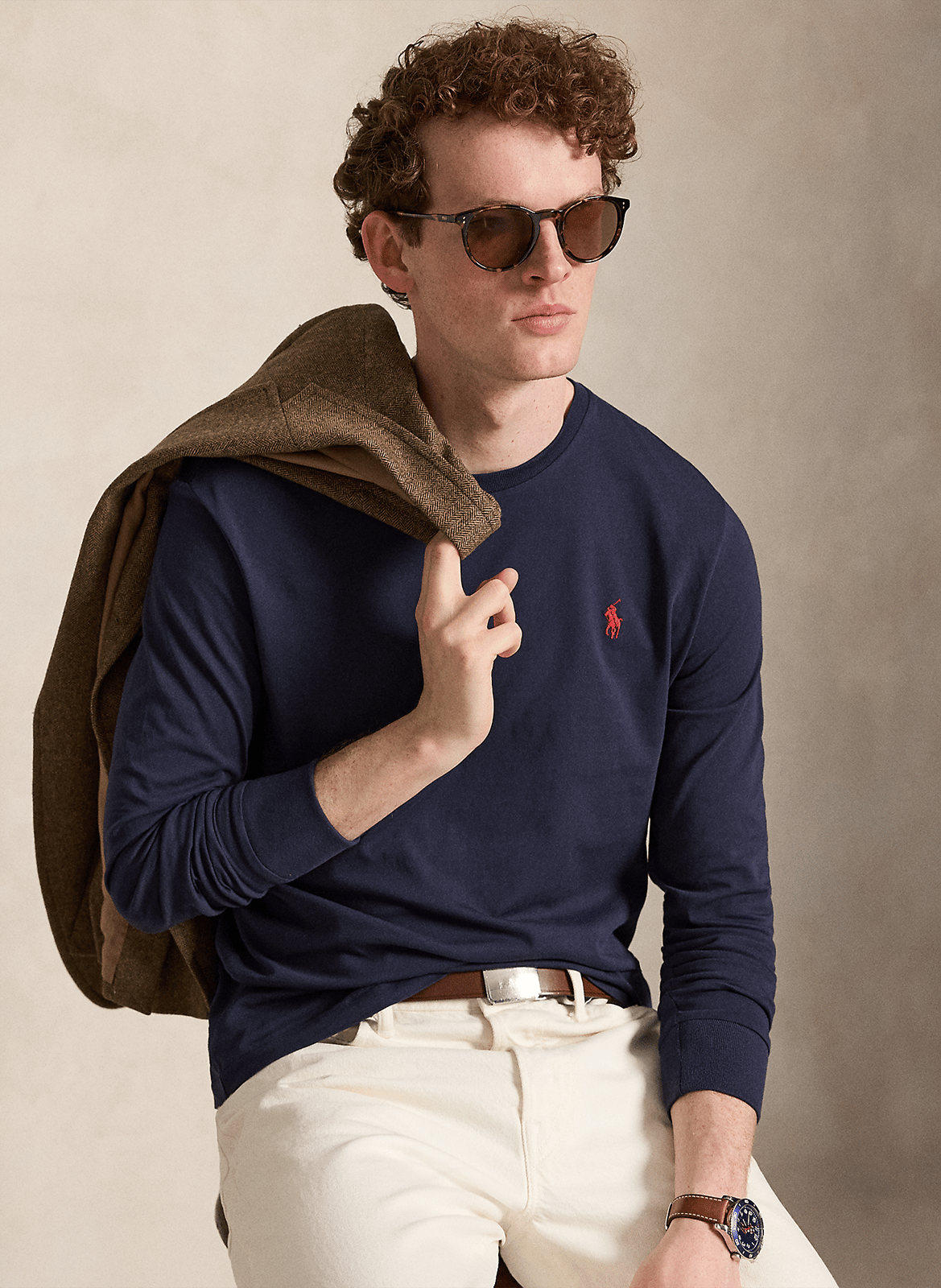 Tee-shirt col rond slim-fit en coton POLO RALPH LAUREN Bleu