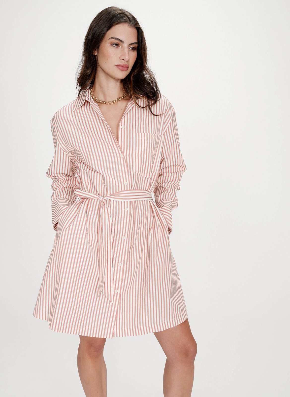 Short dress with classic collar in mixed cotton GRACE ET MILA