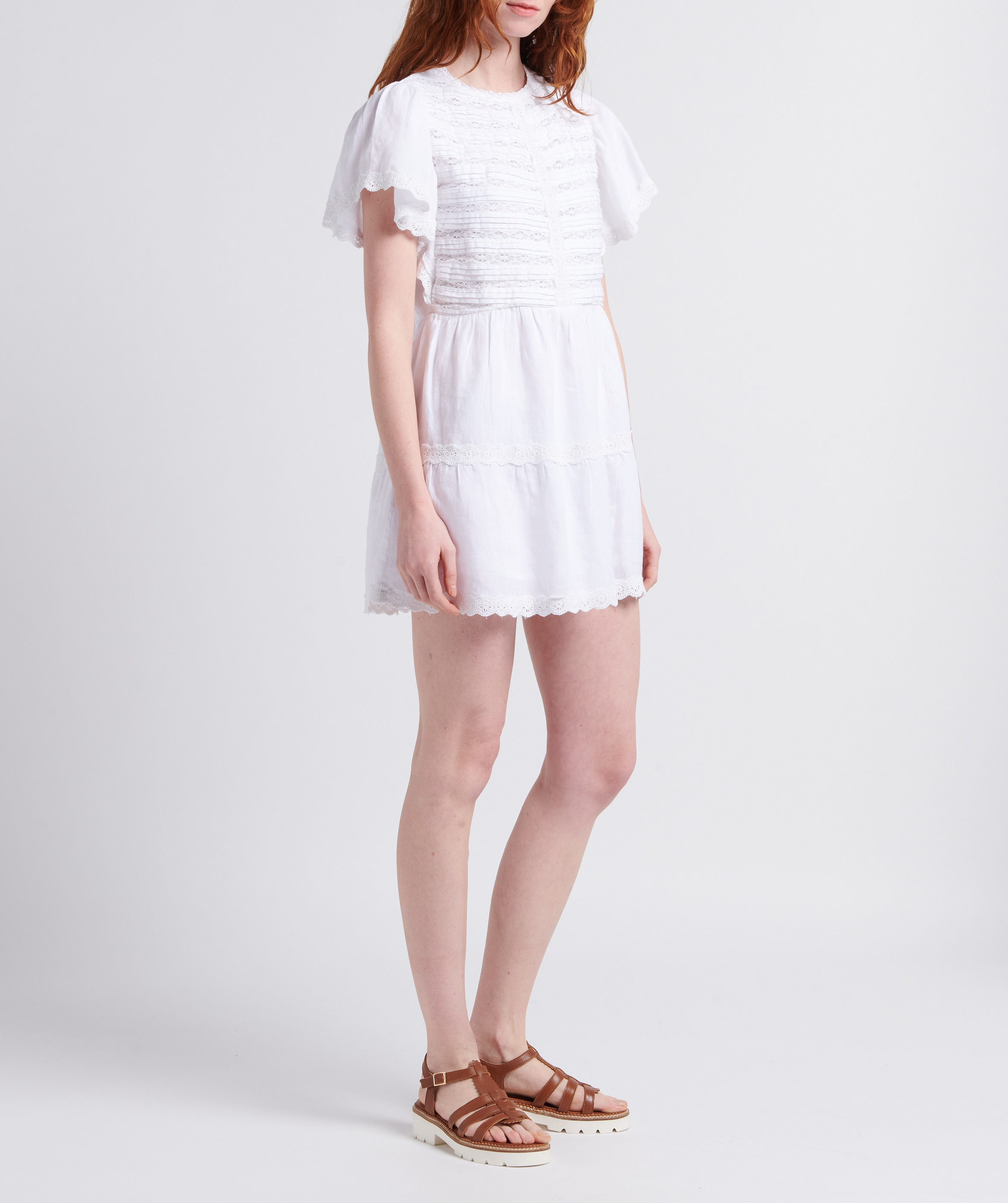 Short straight linen round-neck dress THE NEW SOCIETY White