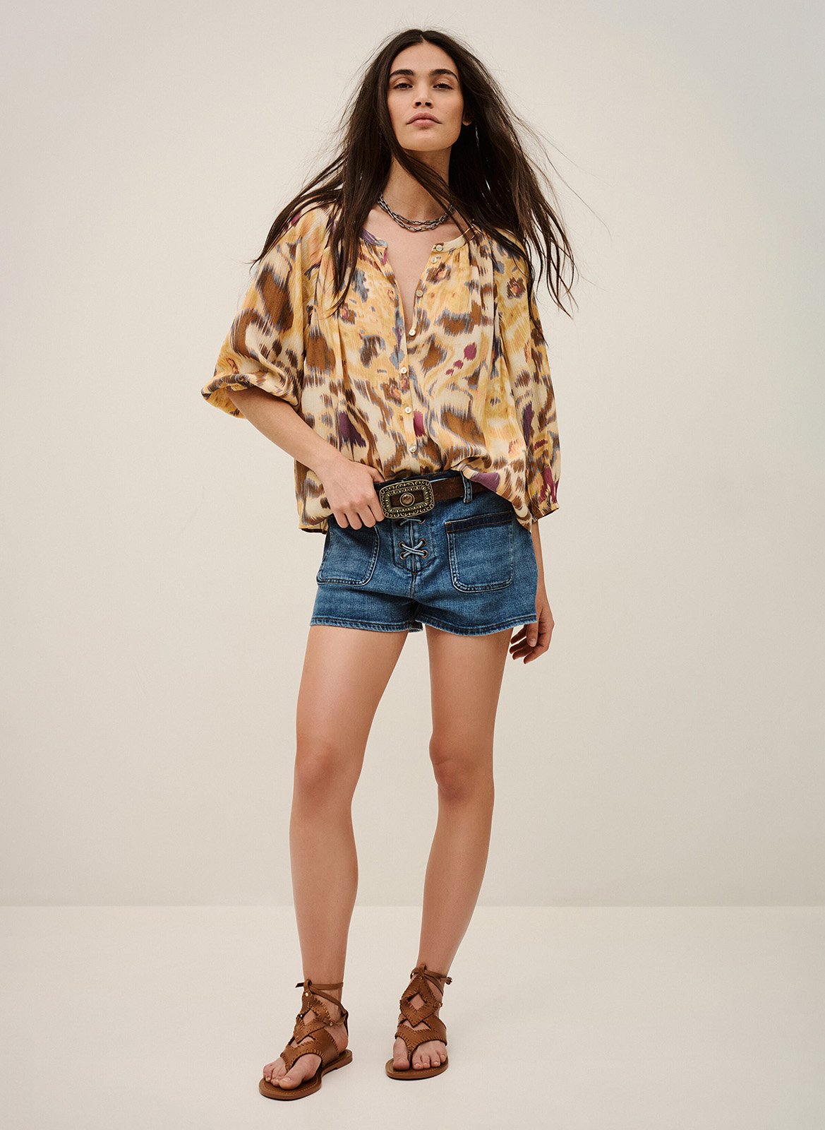 Blouse col rond imprimée BA&SH Geel