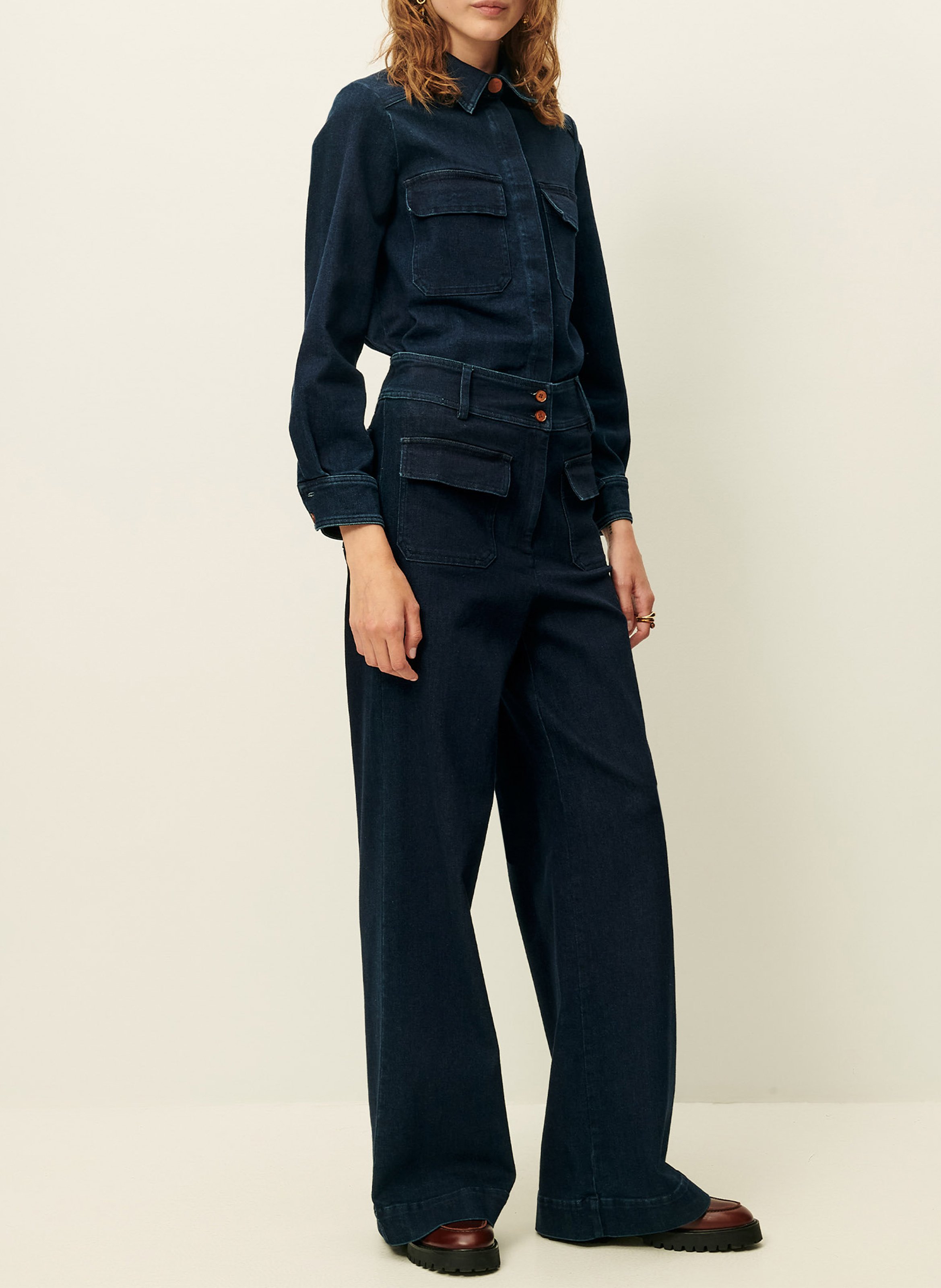Veste courte droite en denim de coton léger SESSUN Bleu