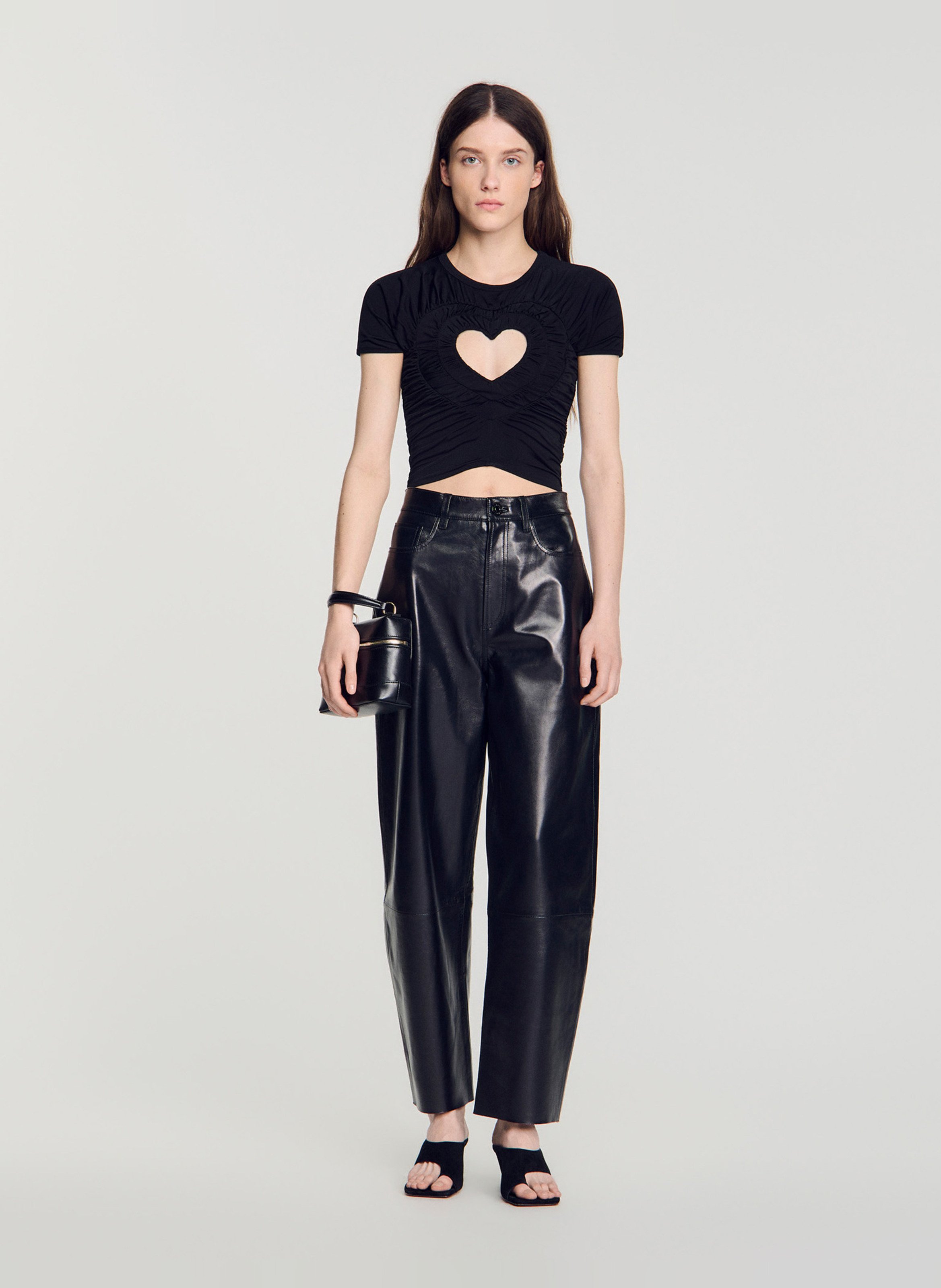 Short gathered heart t-shirt SANDRO Black