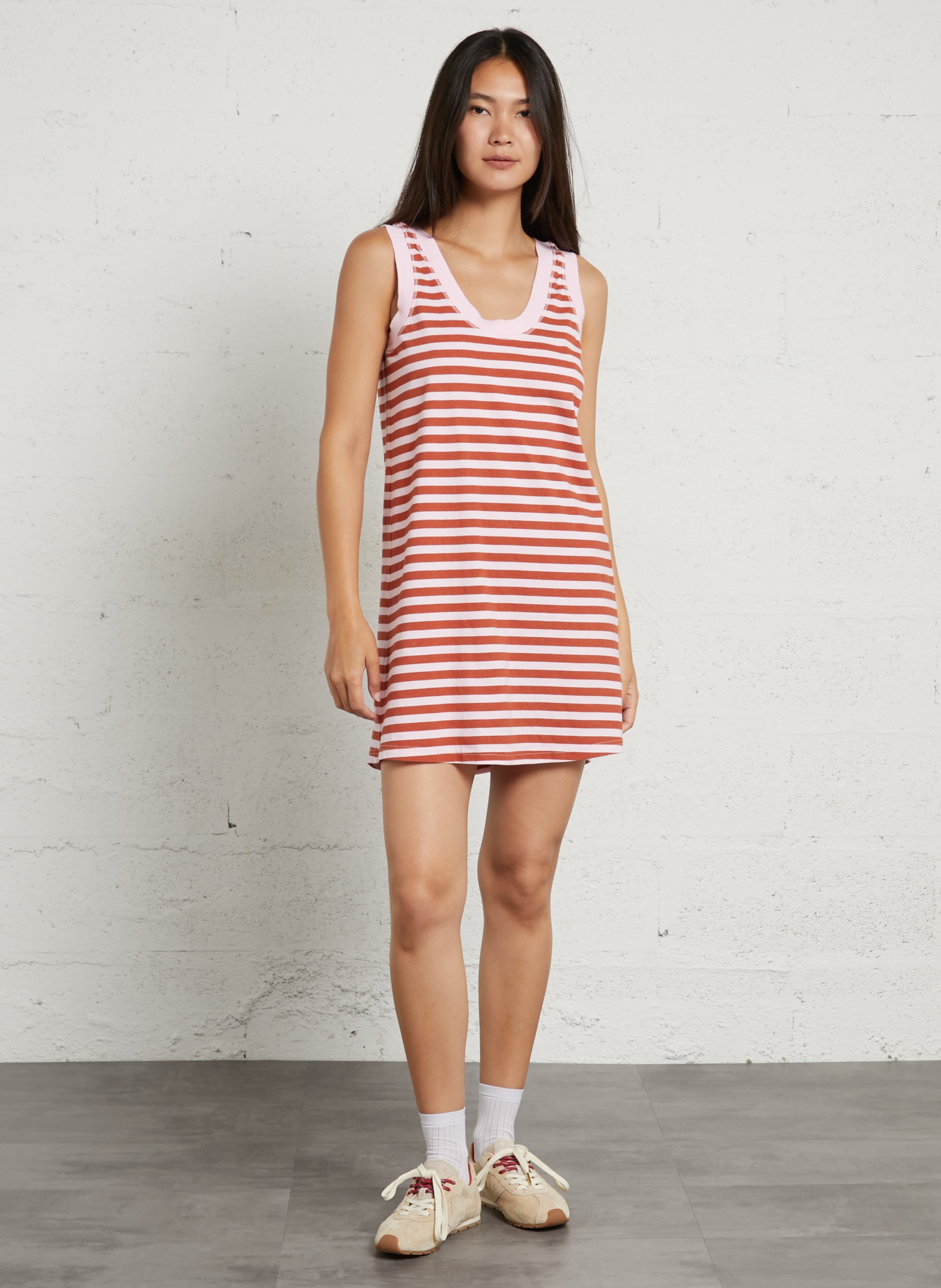 Gestreepte katoenen tanktop met rechte pasvorm AMERICAN VINTAGE Rood