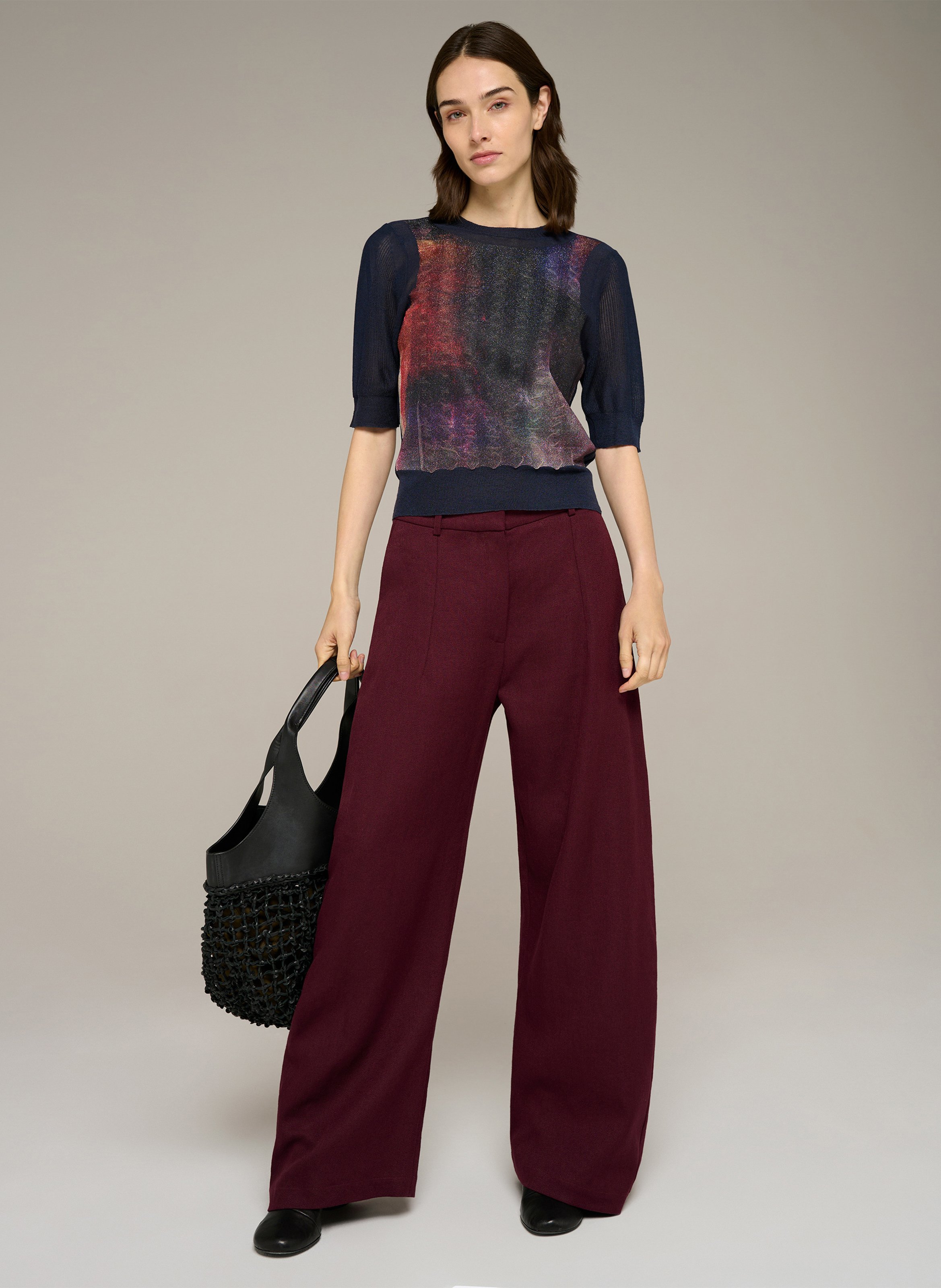 Pull droit col rond en jacquard métallisé | Bleu COTELAC Femme