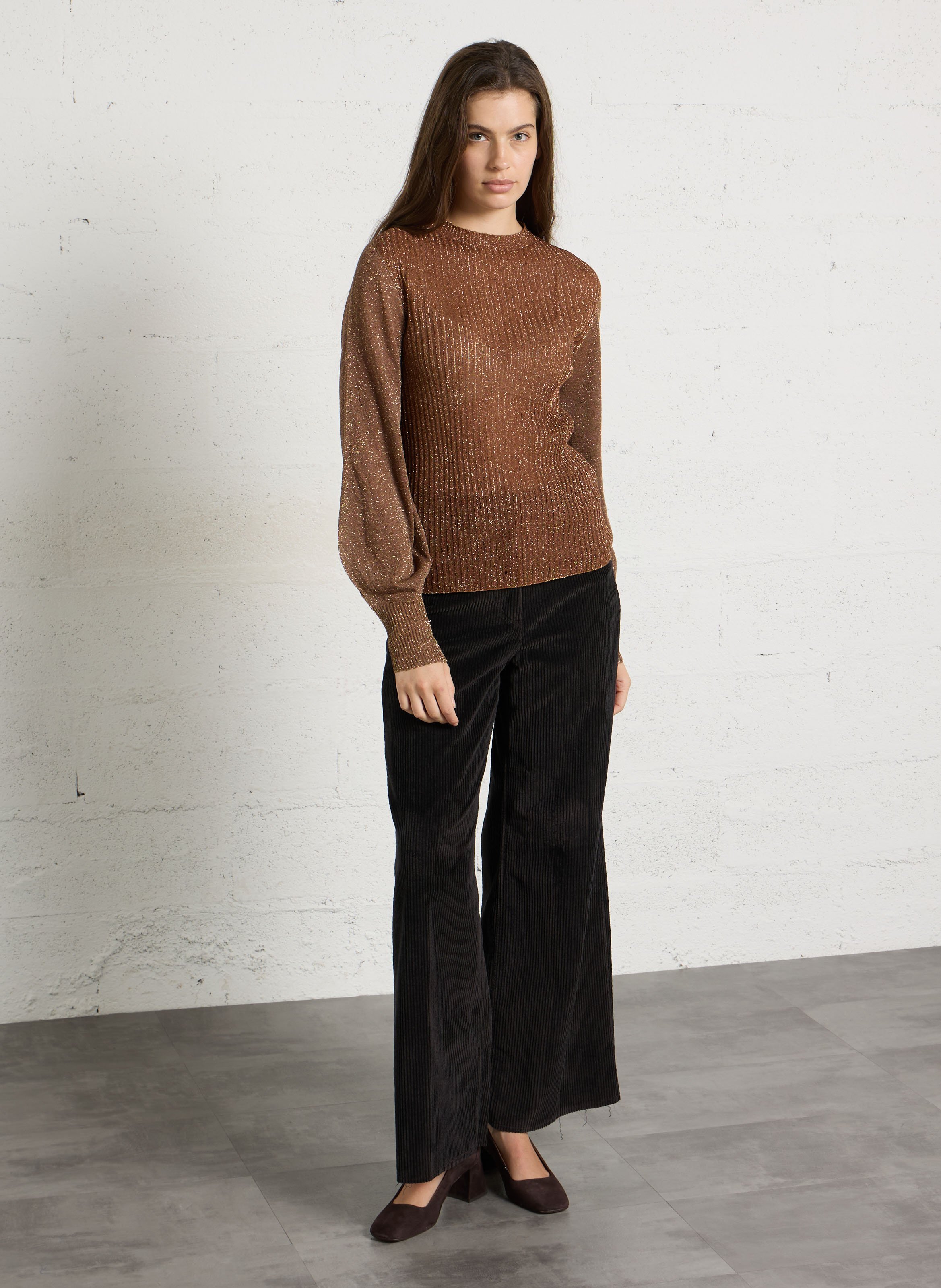 Tee-shirt col rond en maille métallisée MOMONI Marron