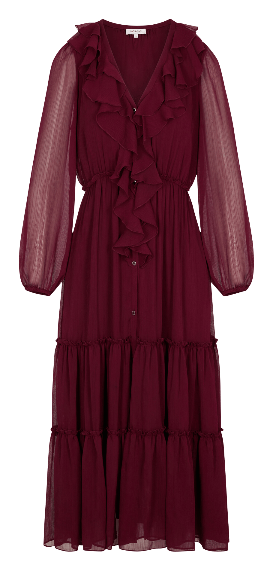 Long loose-fit dress with ruffles | Red MORGAN Women