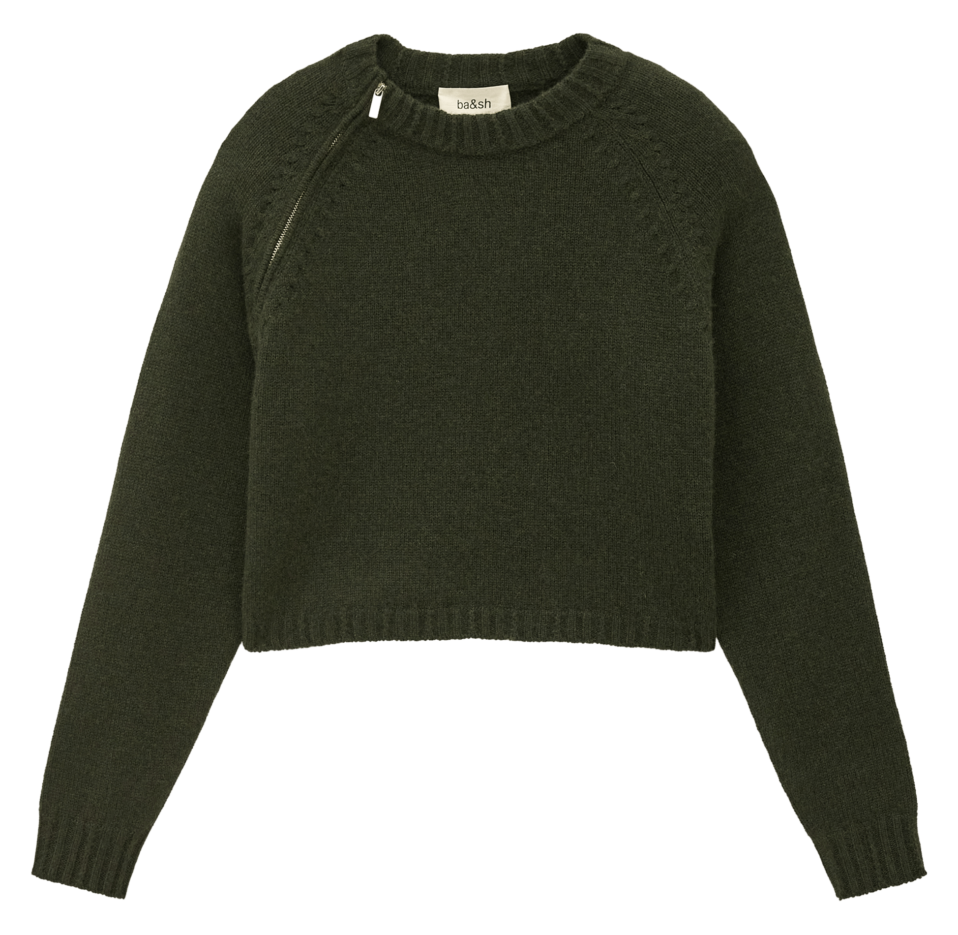 Jersey de cuello redondo con cremallera de cachemira. BA&SH Caqui