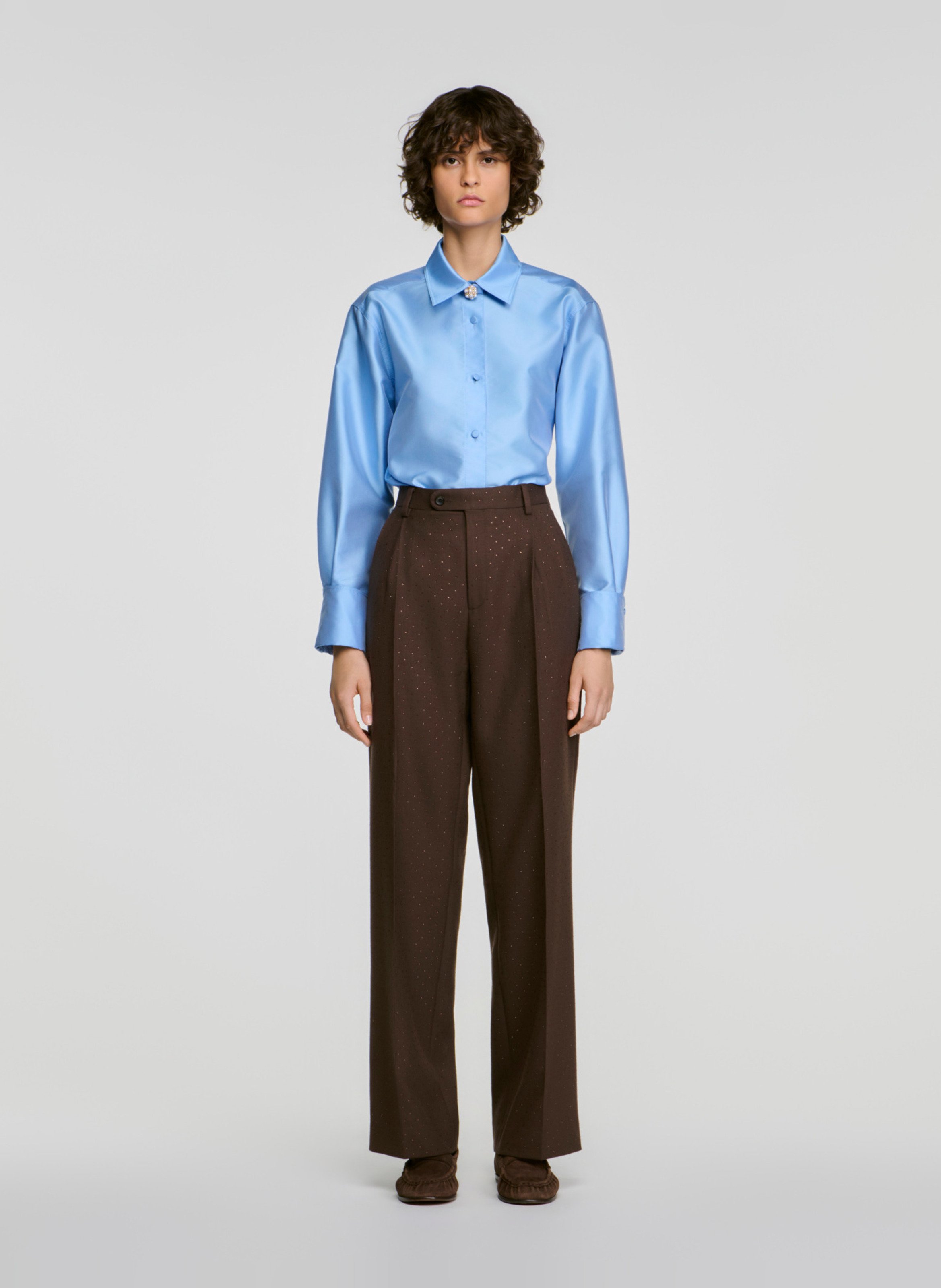 Pantalon large en laine mélangée SANDRO Marron
