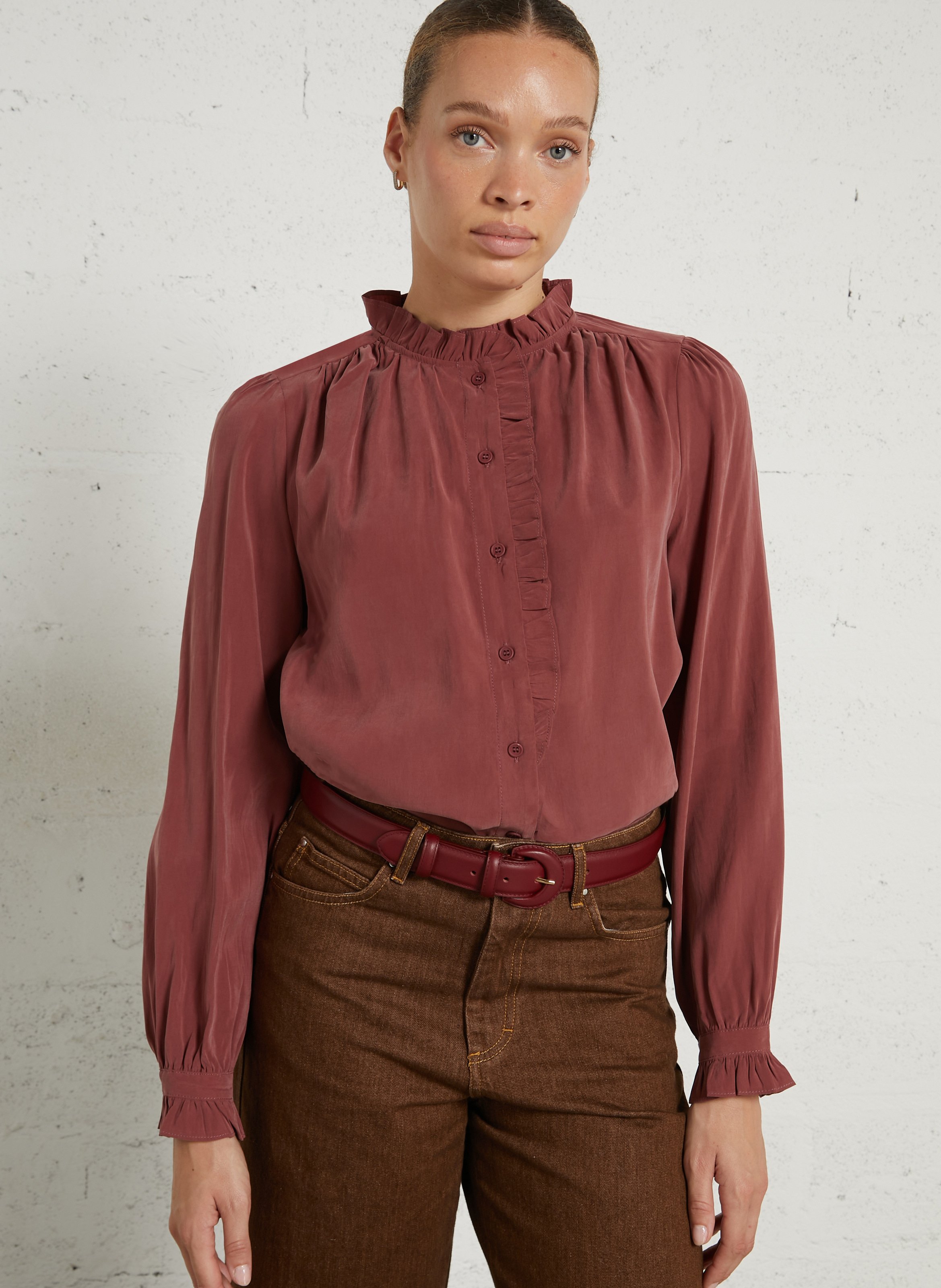 Chemise col rond à volant SEE U SOON Rouge