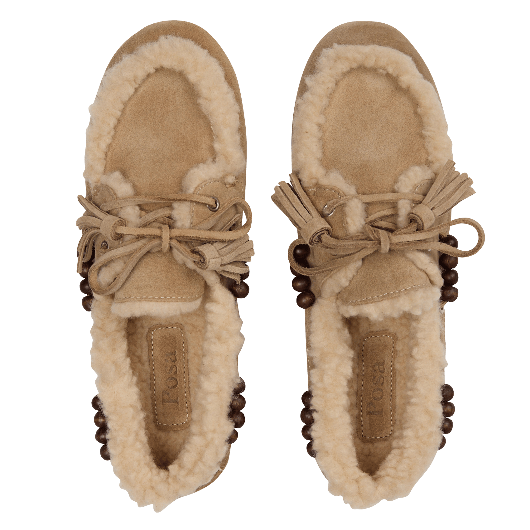 Gefütterte Mokassins mit Perlen aus gemischtem Leder POSA Beige