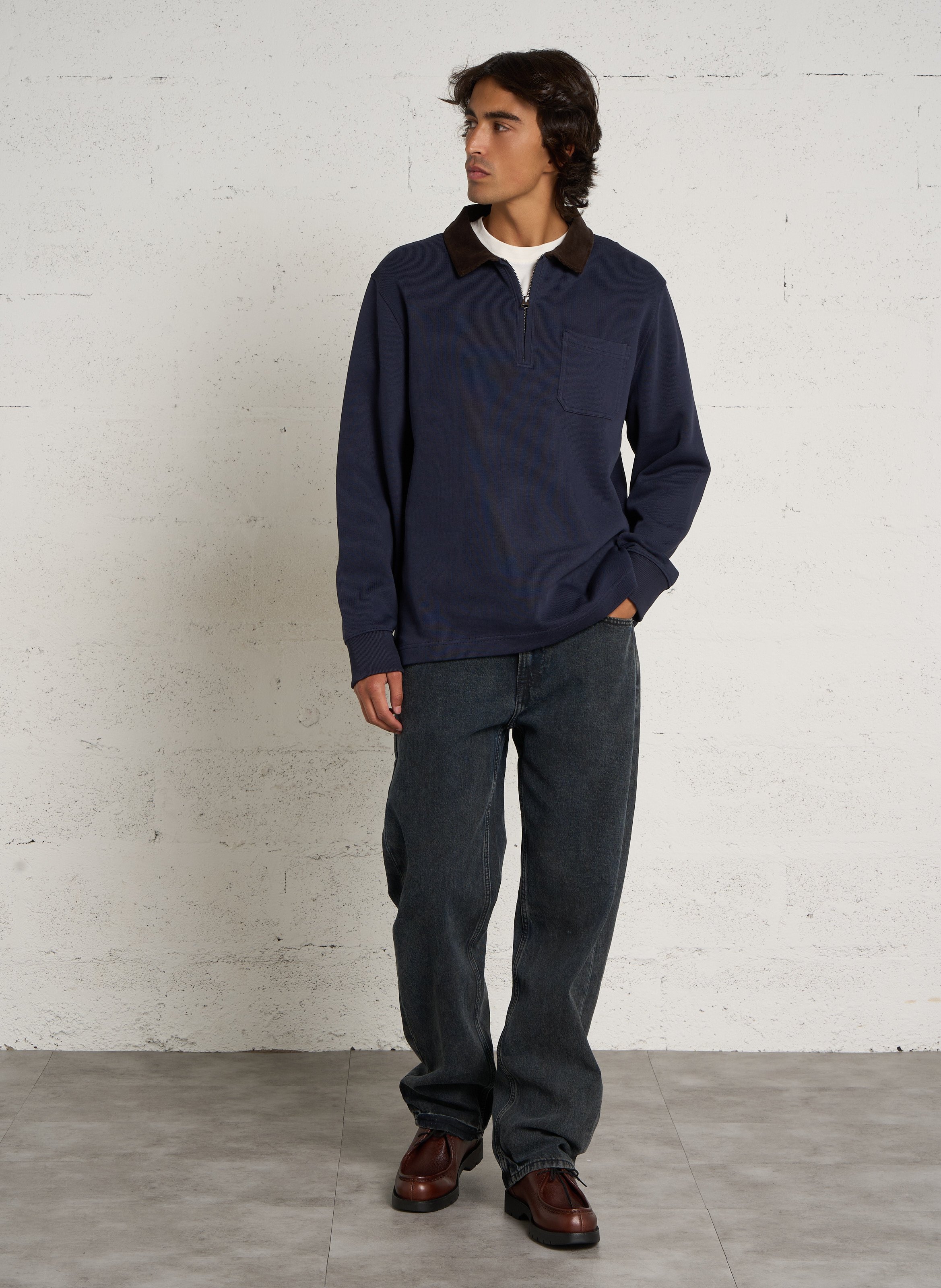 Pull col polo en coton GANT Bleu