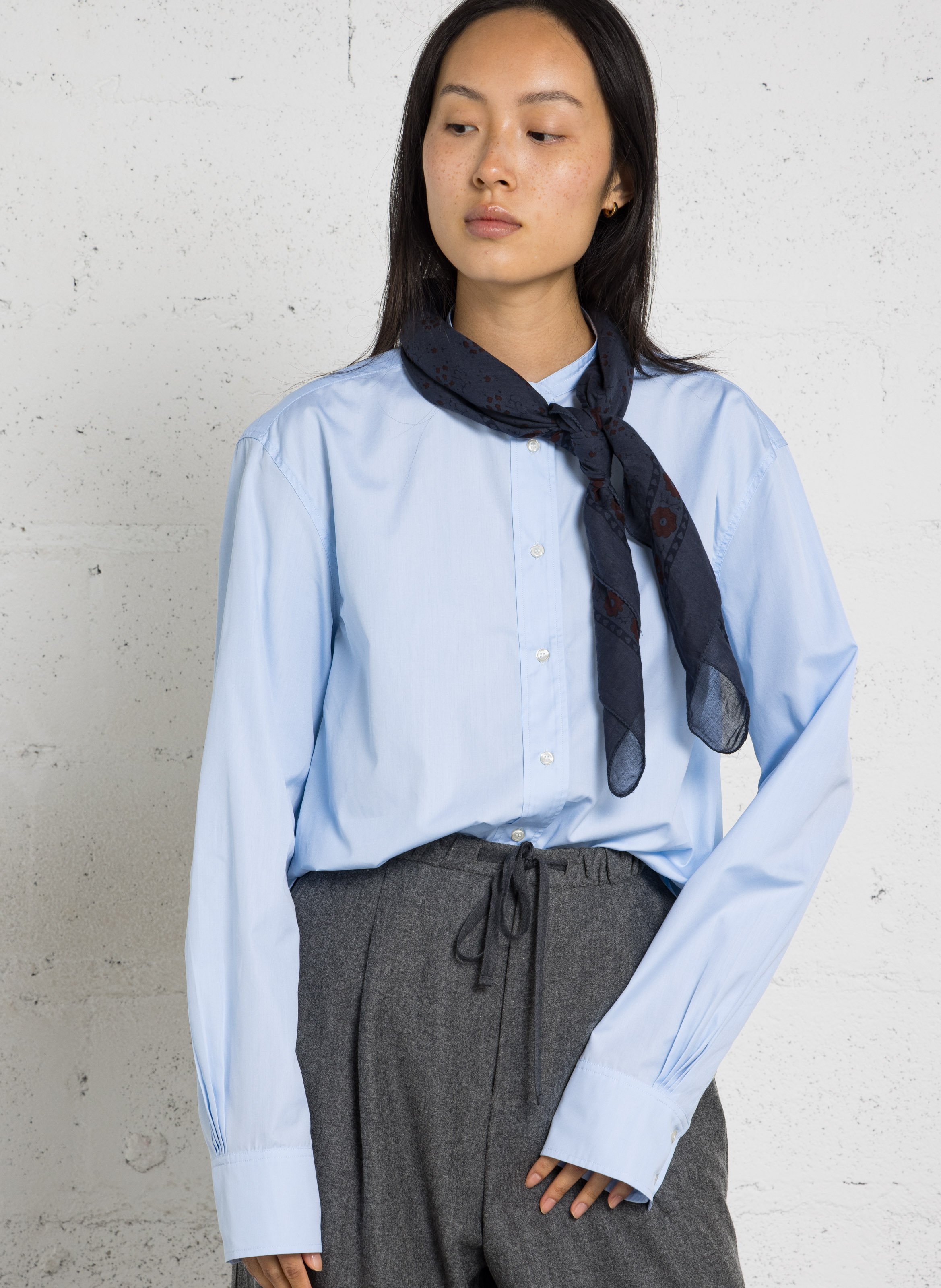 Cotton classic-collar over-sized shirt SOEUR Blue