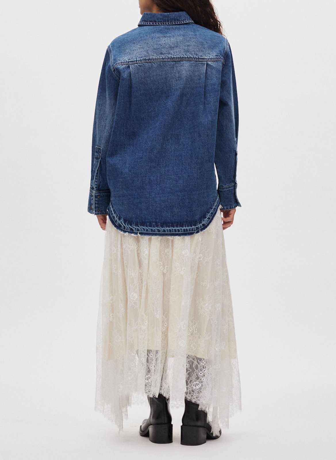 Chemise droite en denim de coton organique RABENS SALONER Bleu