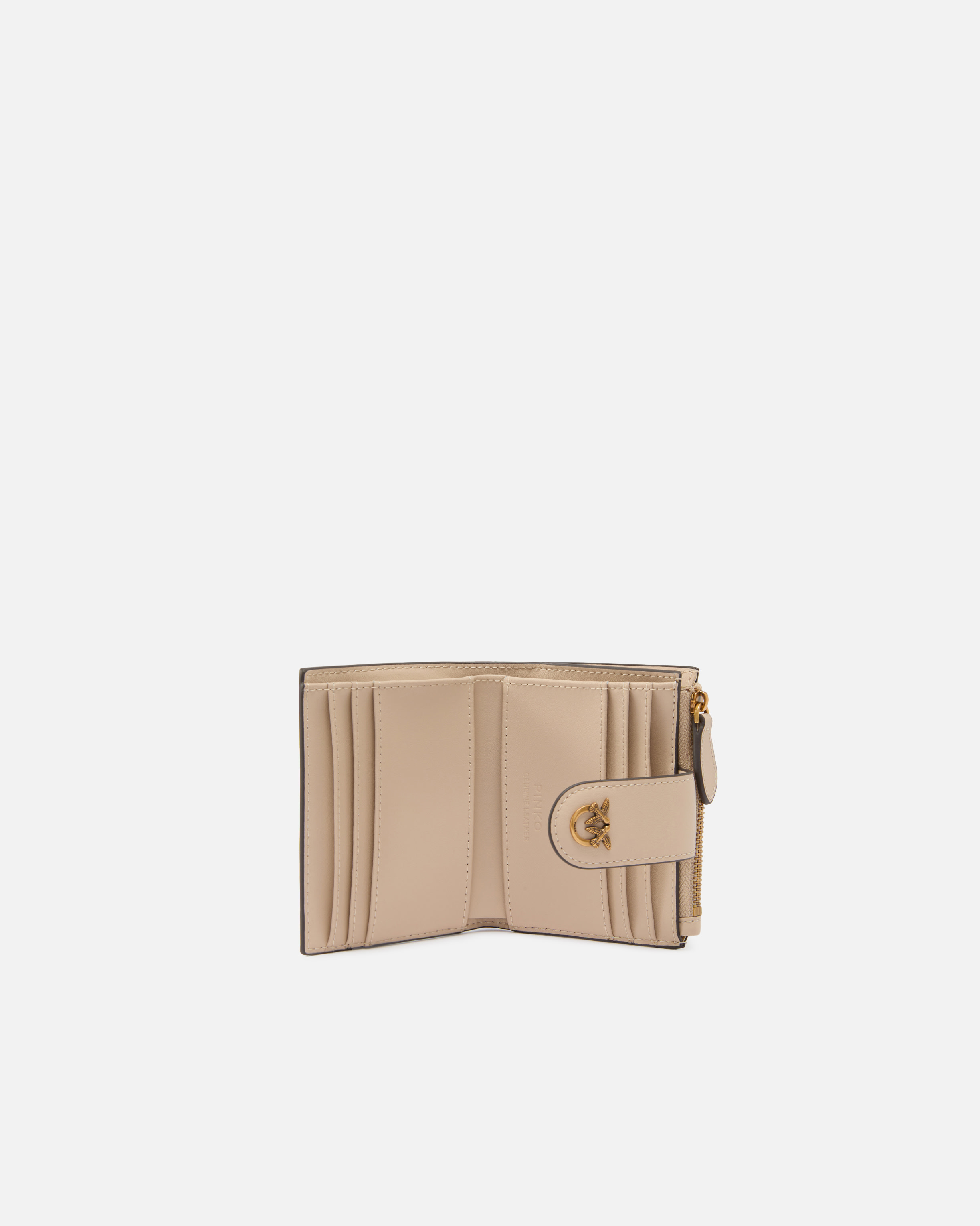Small smooth leather wallet with logo PINKO Beige