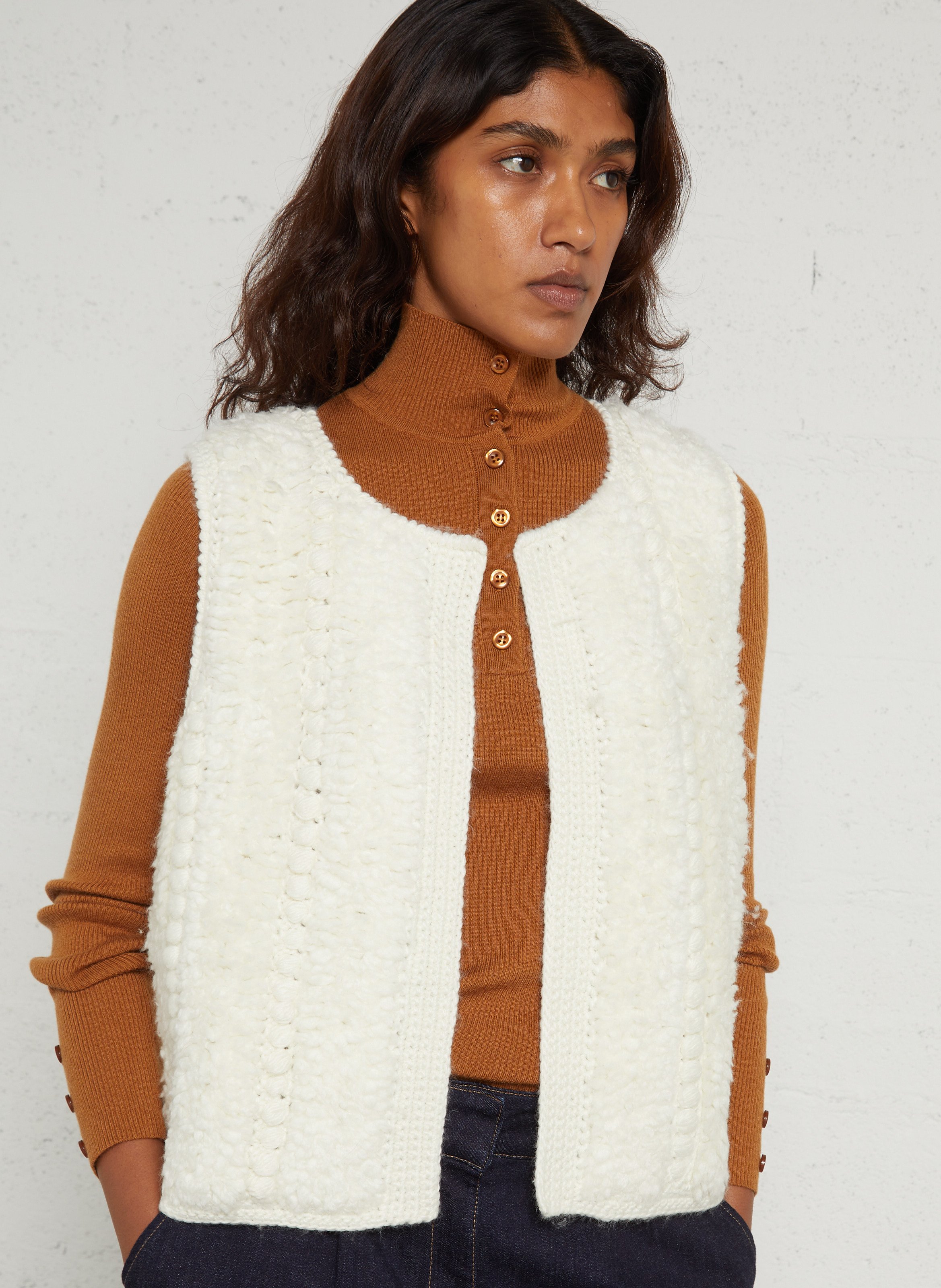 Gilet sans manche en maille MAISON 123 Blanc
