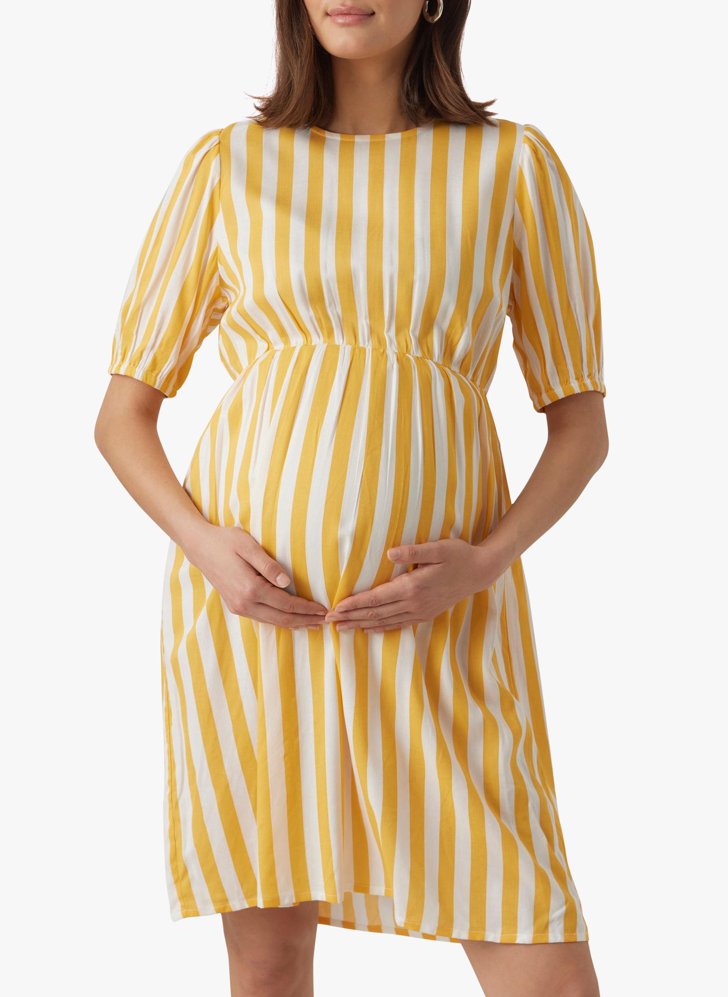 Short striped viscose dress MAMALICIOUS White