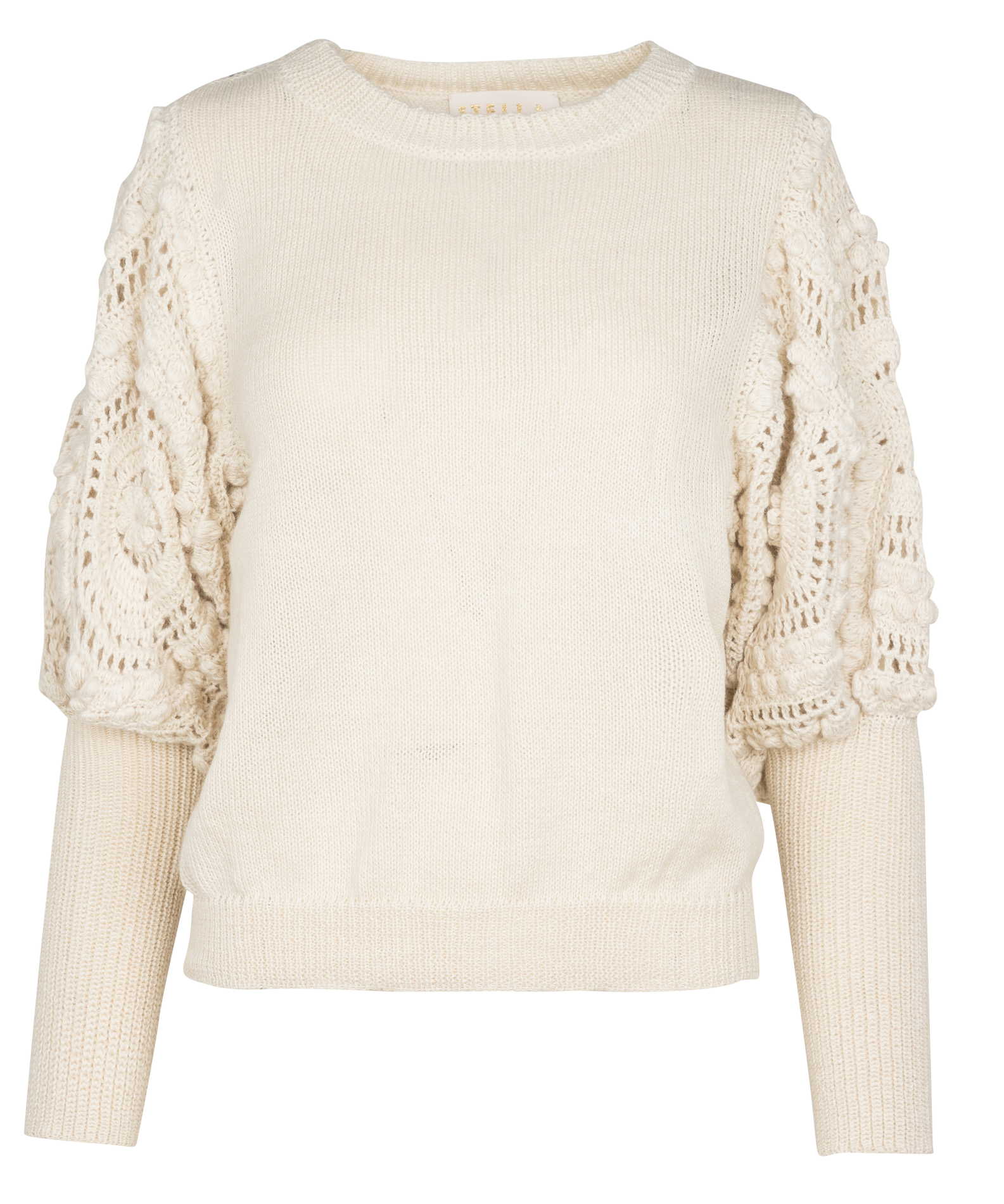 Boat-neck alpaca crochet sweater STELLA PARDO Beige