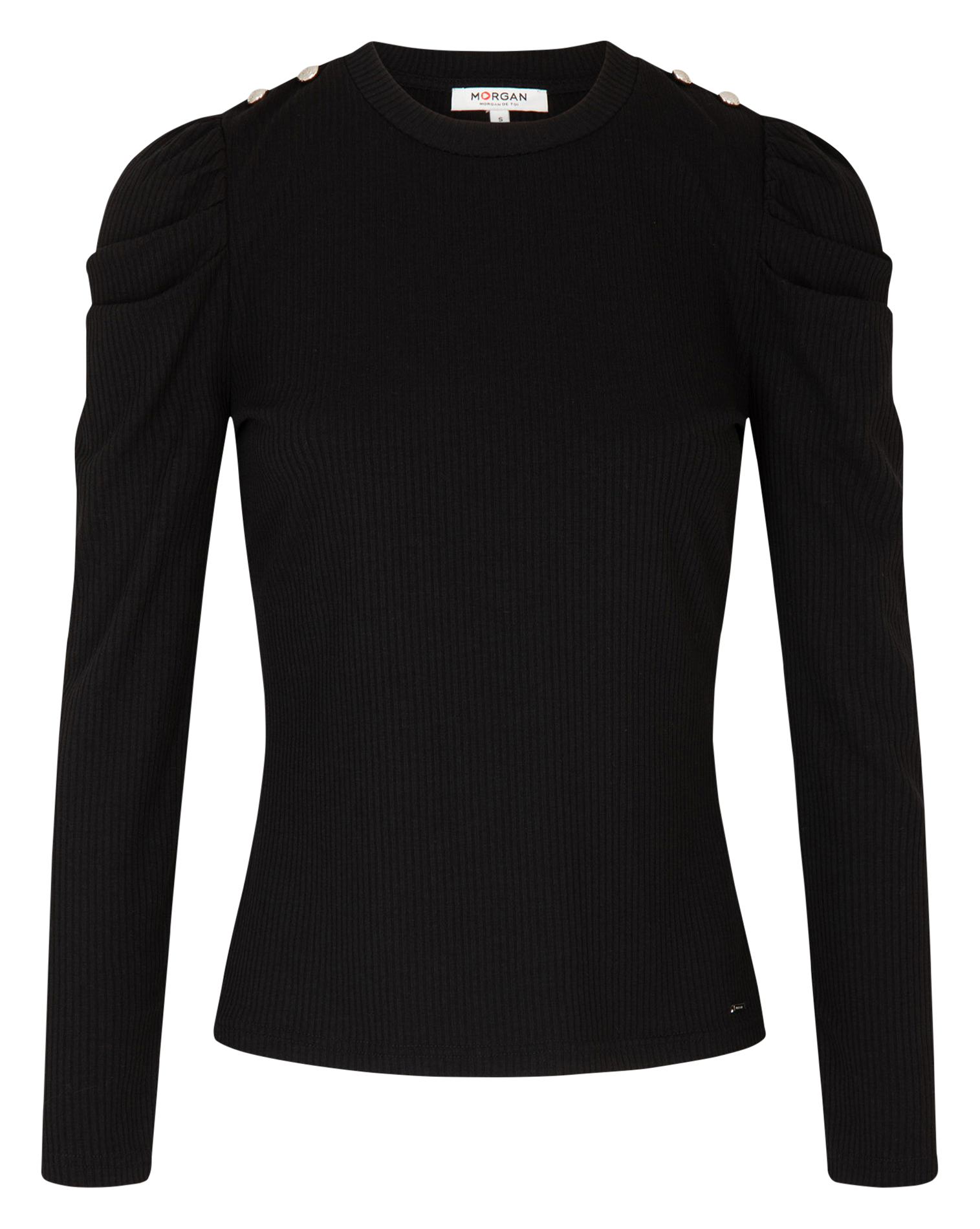 - Round neck- Straight cut- Long-sleeved- Ribbed effect- Decorative shoulder buttons- Gathered shoulders MORGAN Black