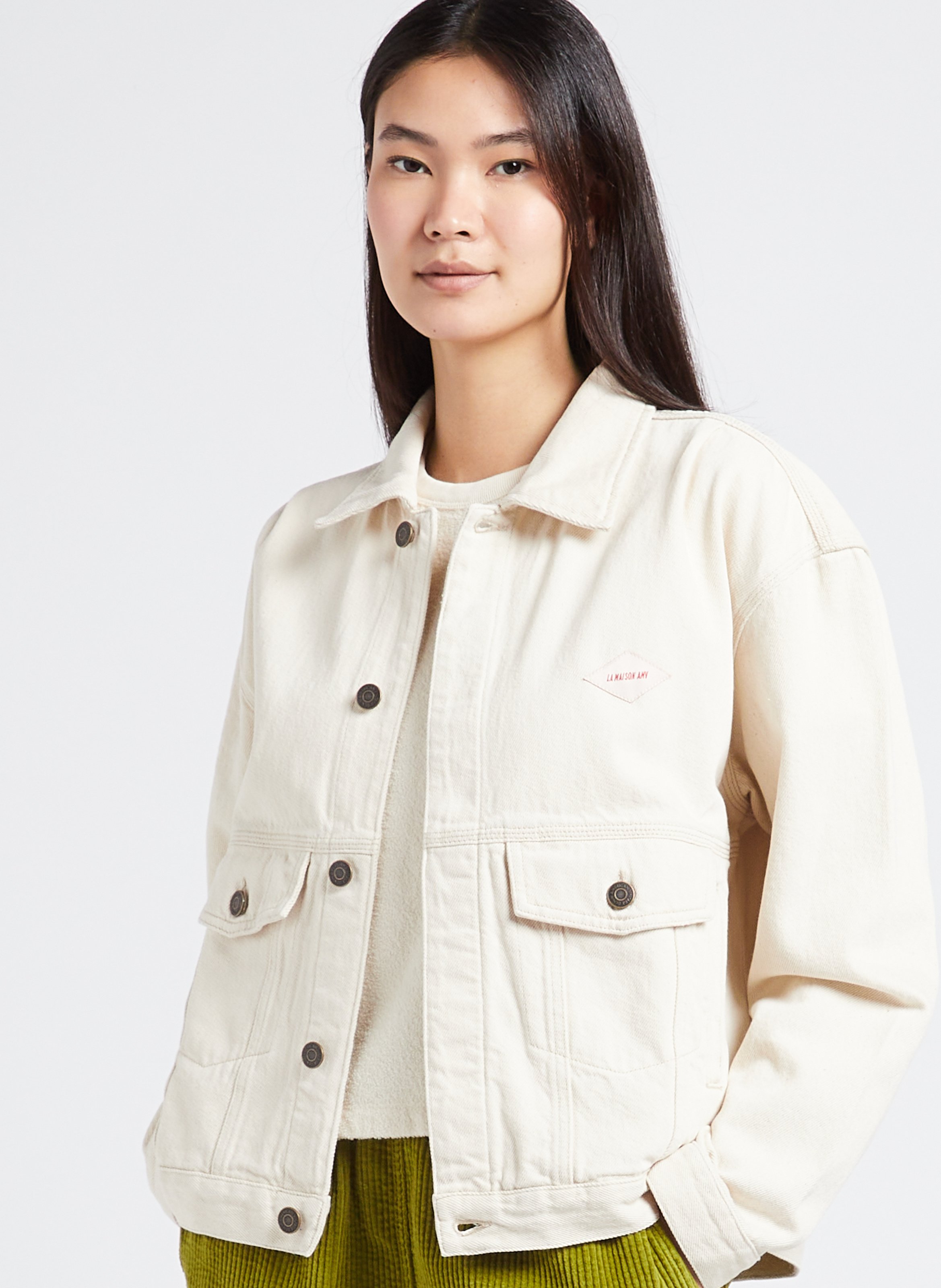 Gerade geschnittene Baumwolljacke mit klassischem Kragen AMERICAN VINTAGE Beige