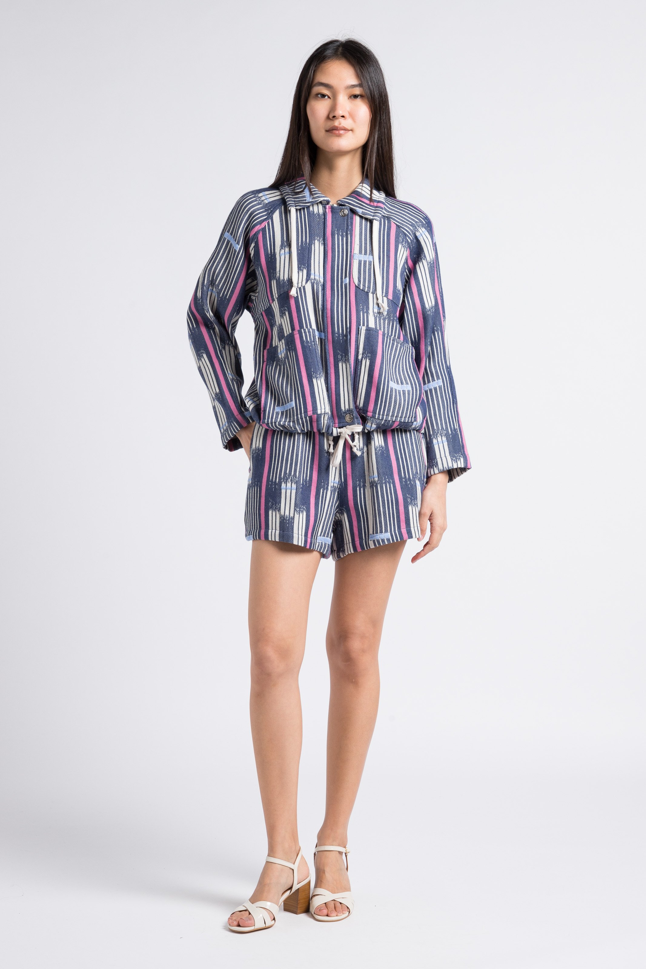 Recht short van biokatoen met hoge taille en ingeweven strepenmotief THE NEW SOCIETY Veelkleurig