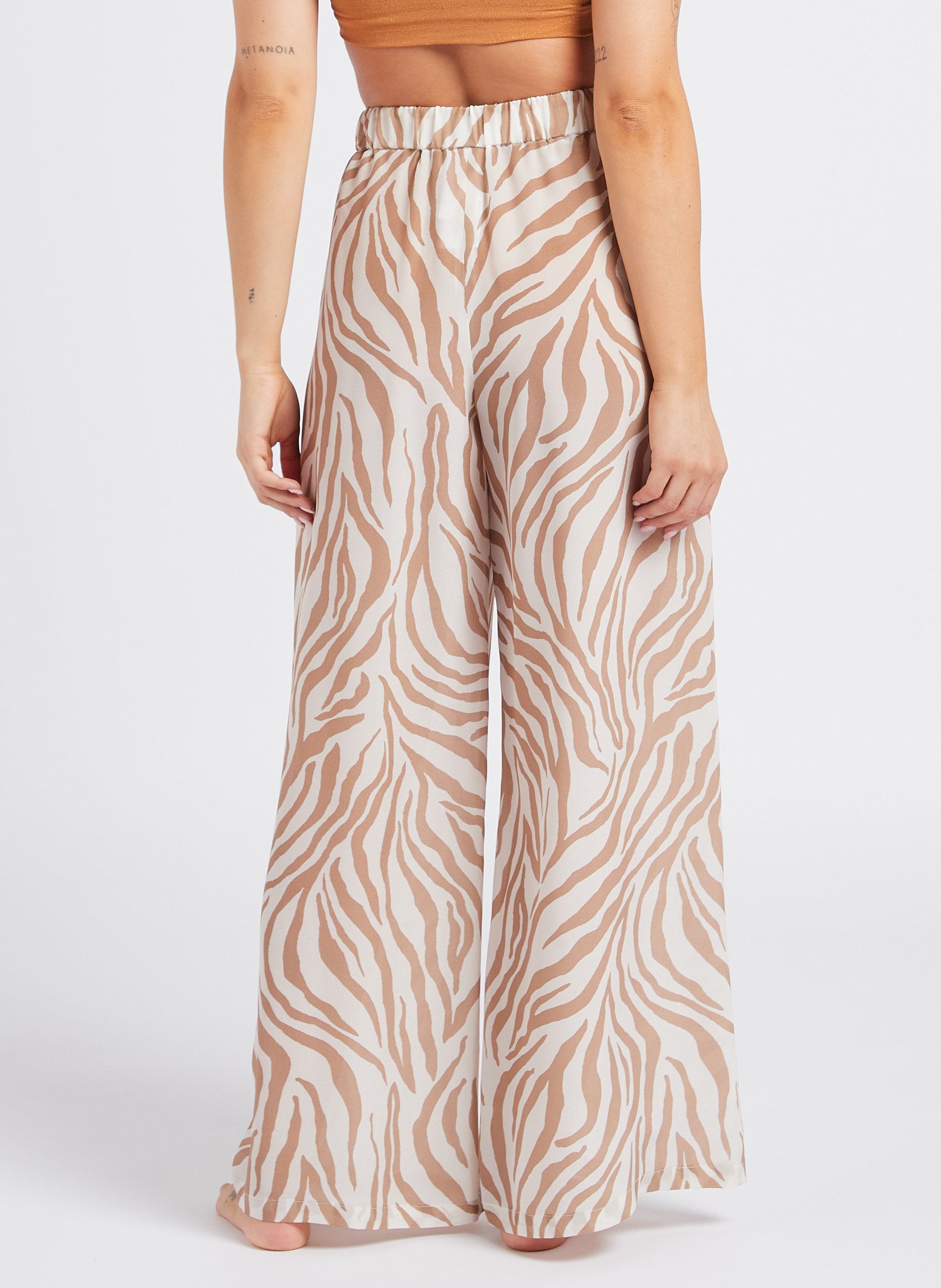 Wide-leg printed silk beach pants MAX MARA LEISURE Beige