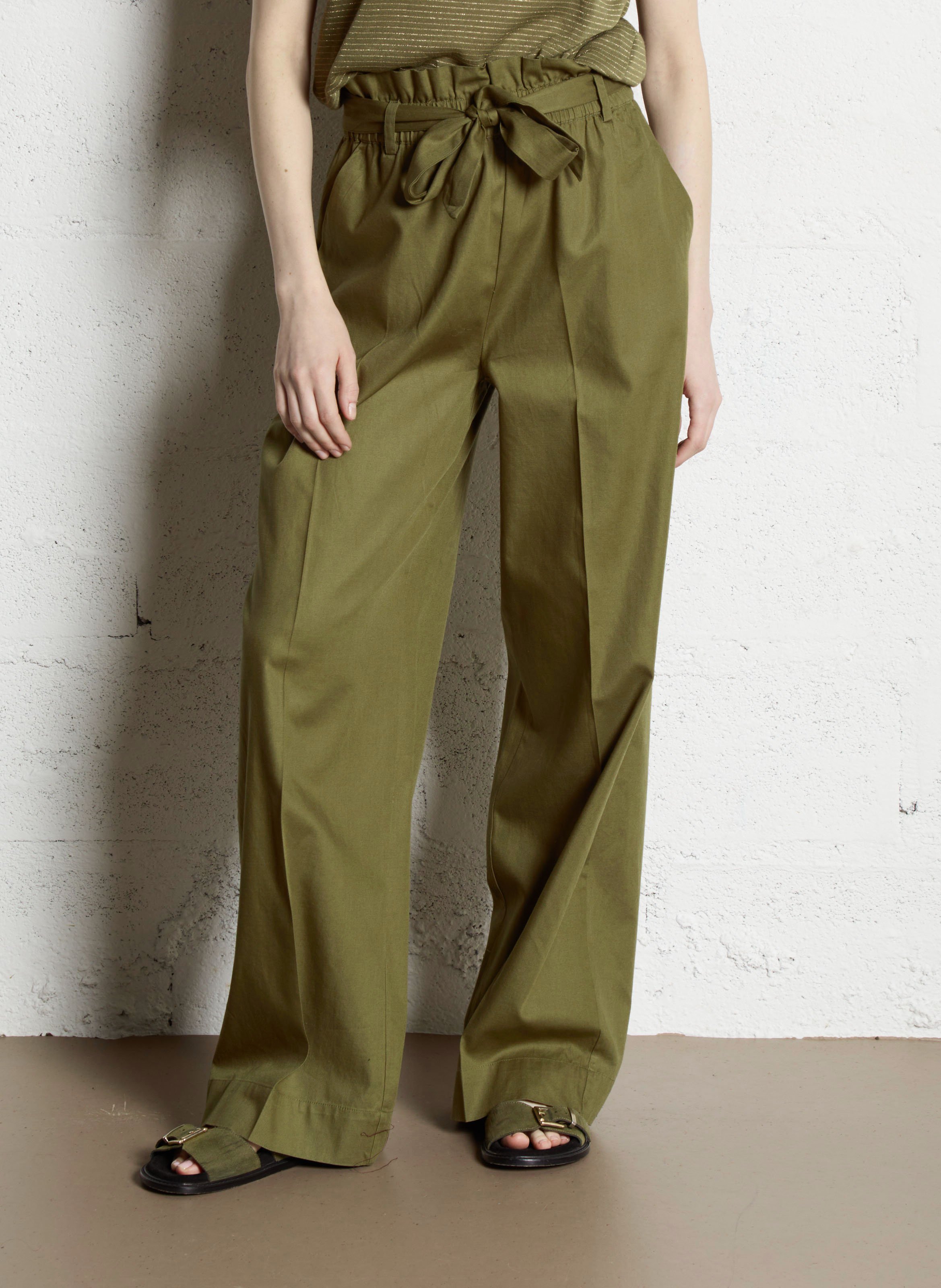 Wide-leg high-waisted cotton-blend pants VILA