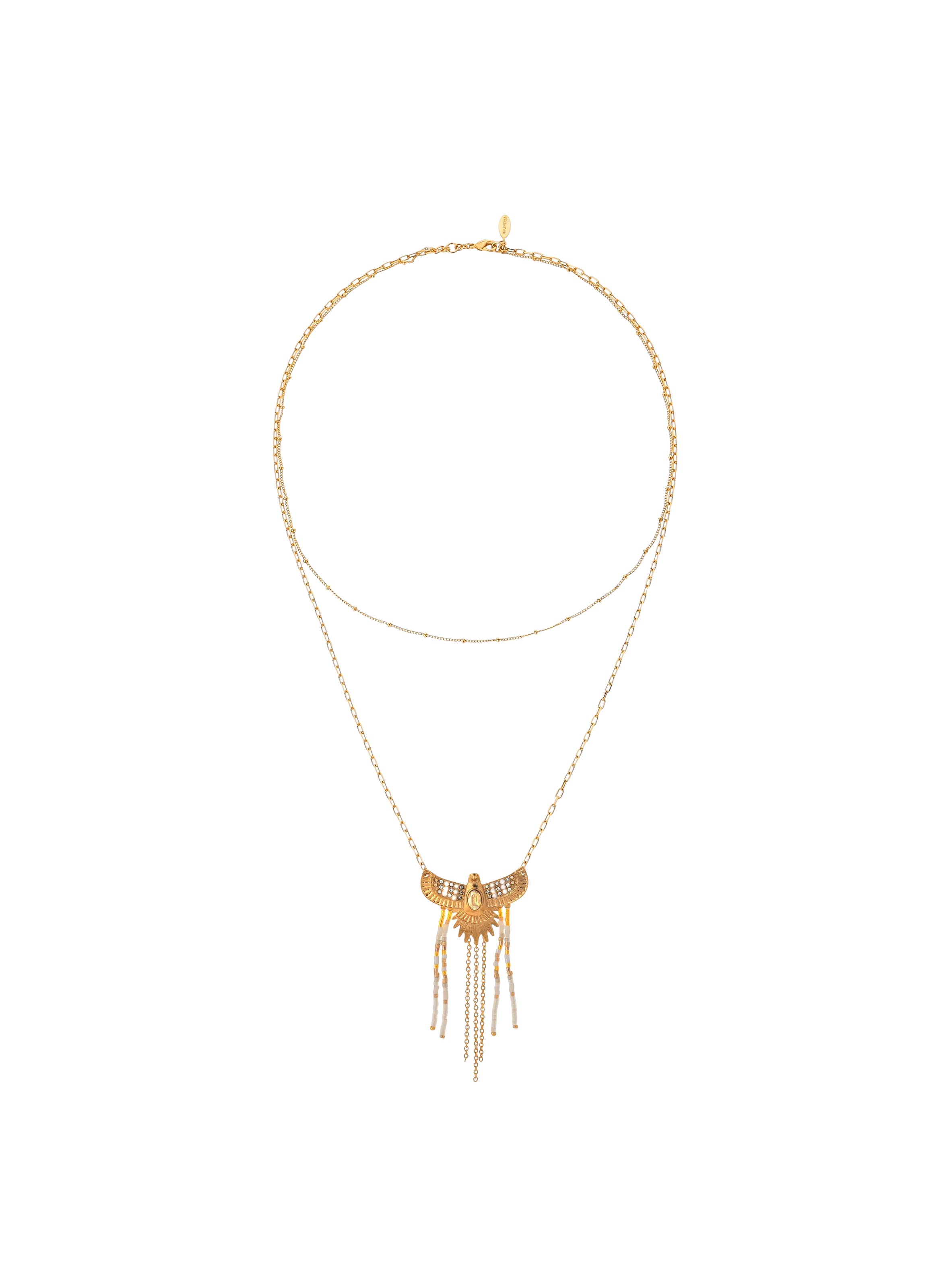 Multistrand chain necklace with central pendant and beads HIPANEMA White