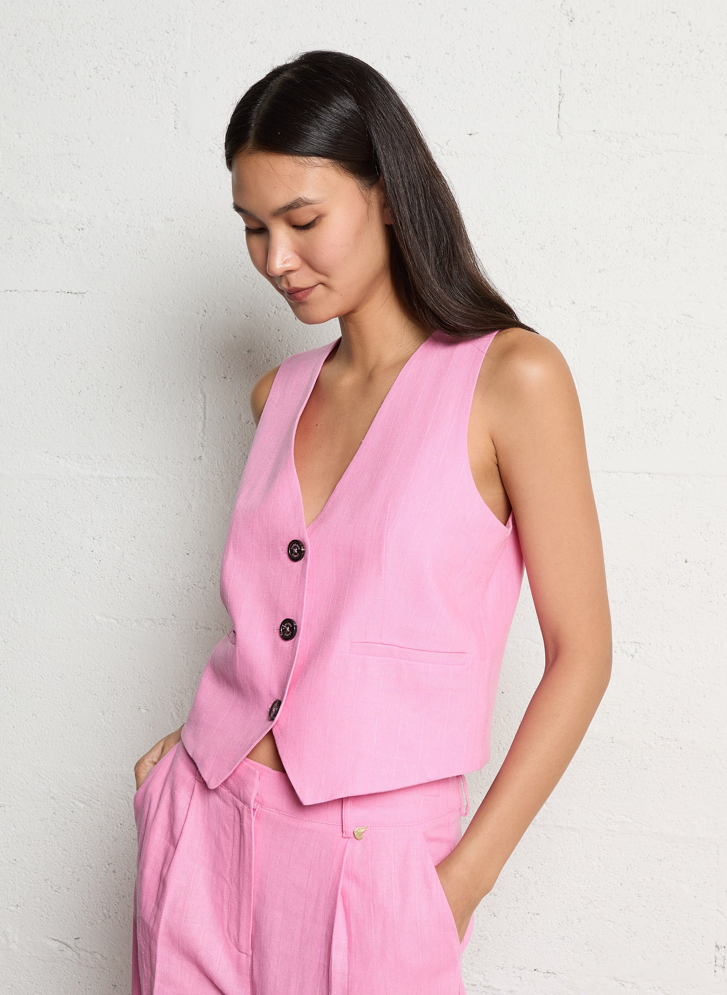 Linen-blend suit waistcoat FABIENNE CHAPOT Pink