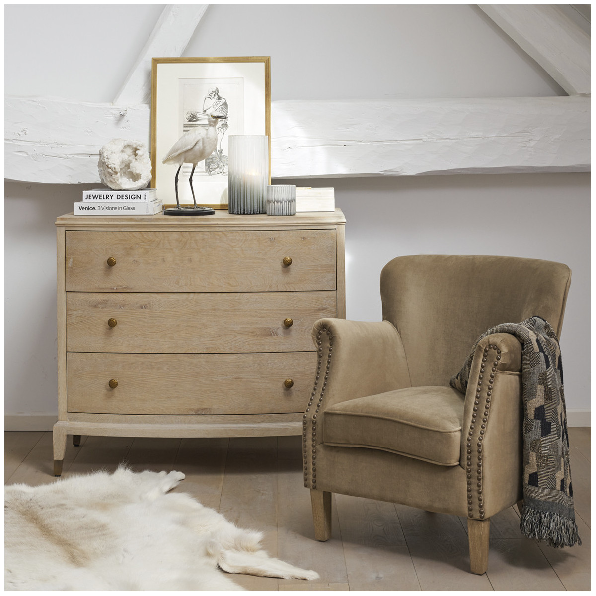 Fauteuil claude velours cannelle BLANC D'IVOIRE Jaune