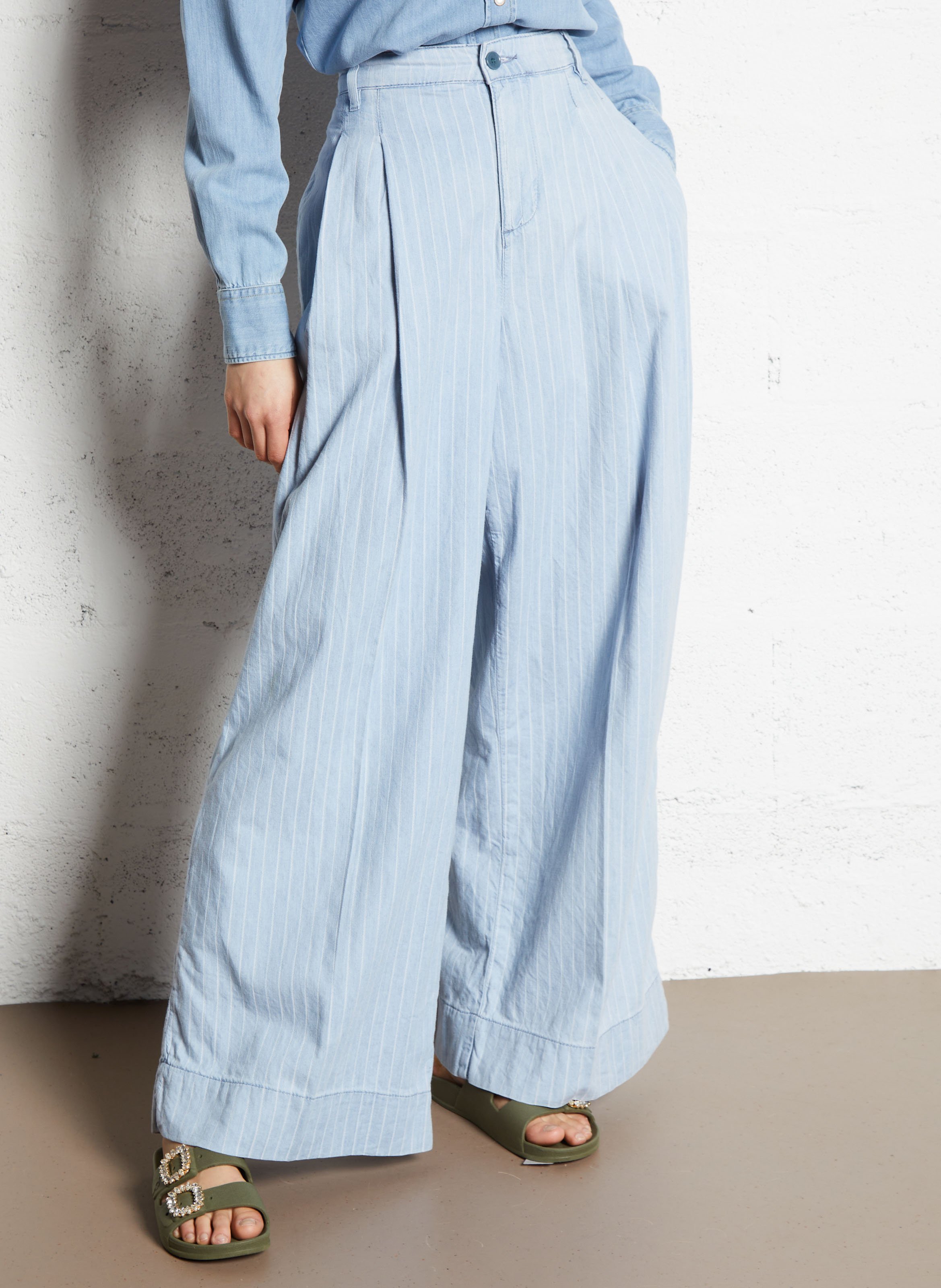 Wide cotton trousers Den blue lt stripe w Liu Jo - Women