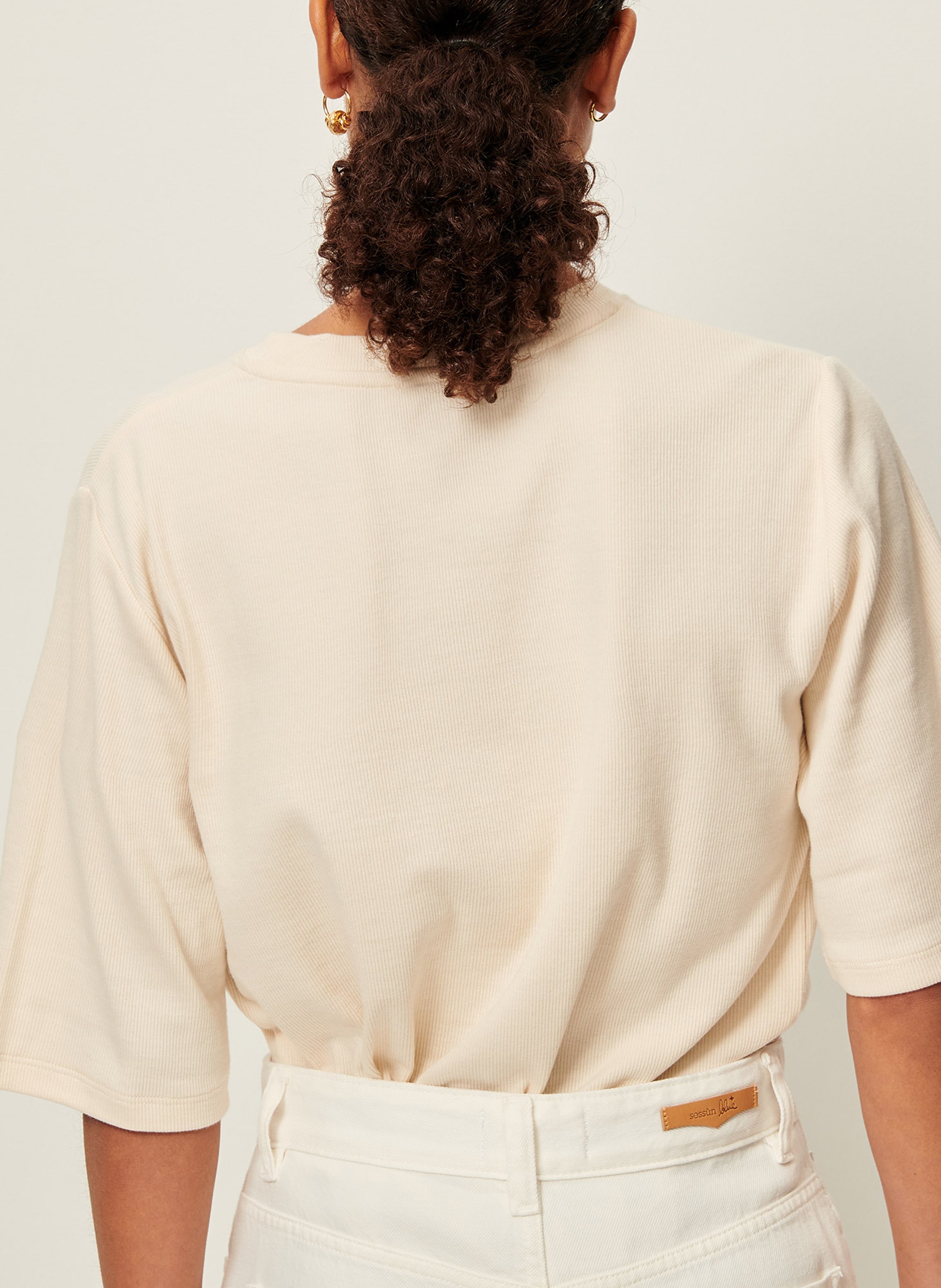 Tee-shirt col rond en jersey côtelé SESSUN Beige