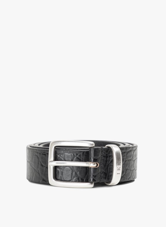 Ceinture à boucle en cuir aspect croco Noir Ikks Homme Place