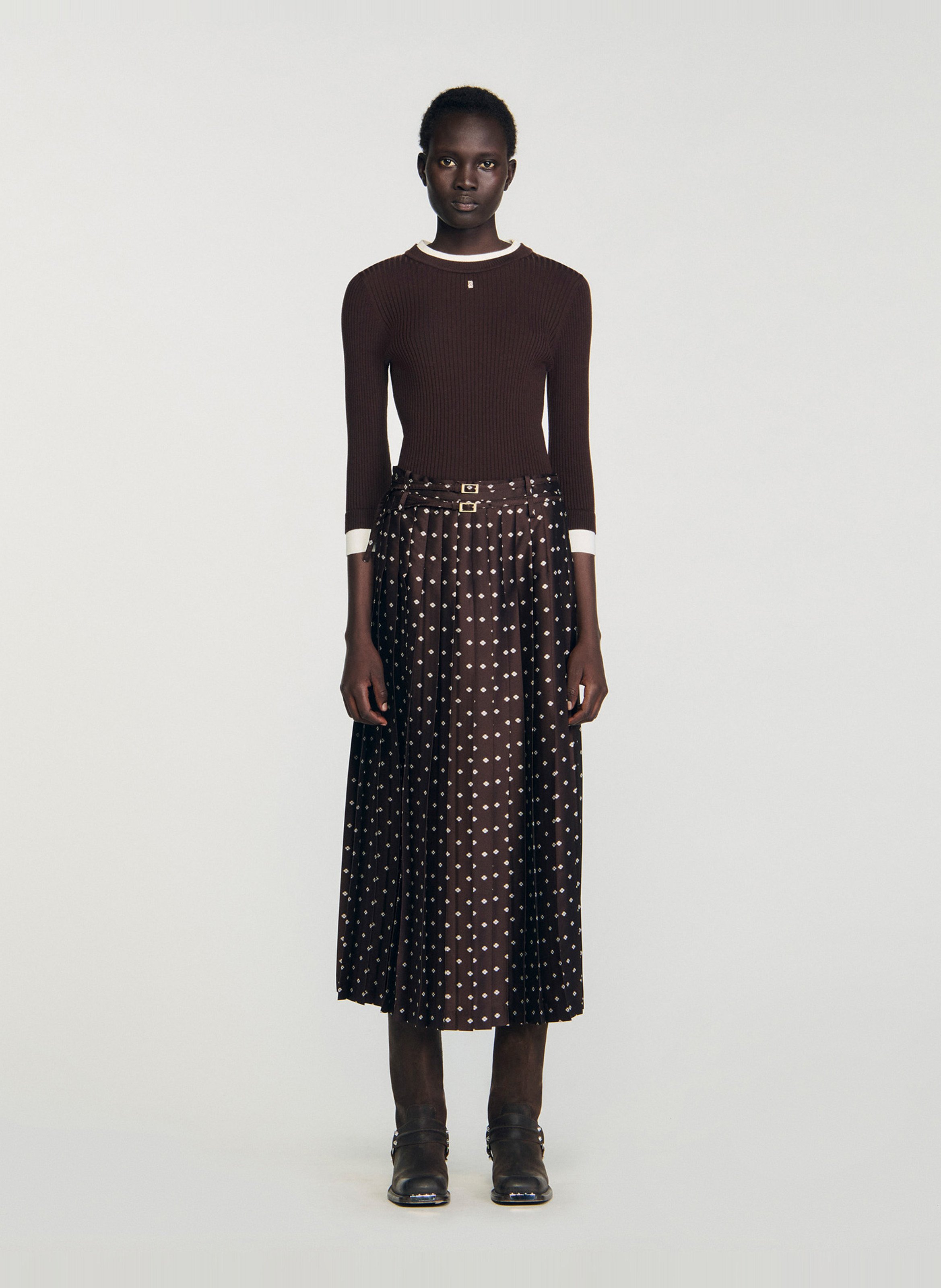 Jupe longue imprimée SANDRO Marron