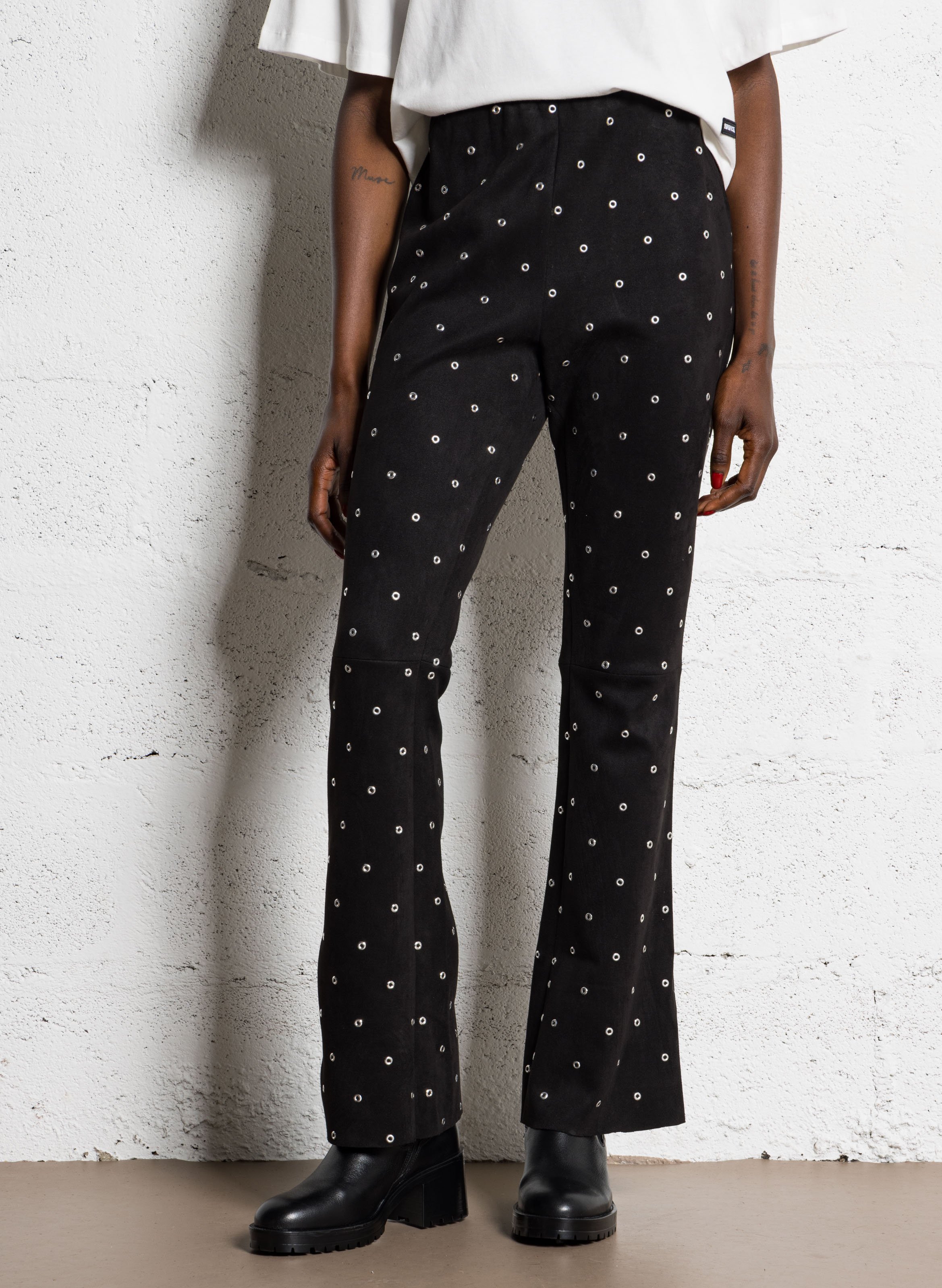 Straight-leg pants with eyelets BERENICE Black