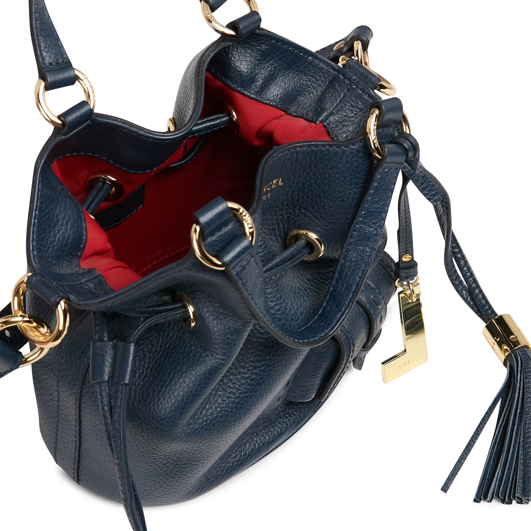 Sac seau en cuir grainé LANCEL Bleu