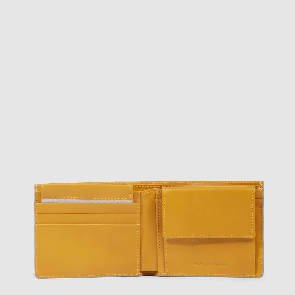 Men's wallet with coin pocket, credit card slots, removable flap, and RFID protection PIQUADRO Yellow