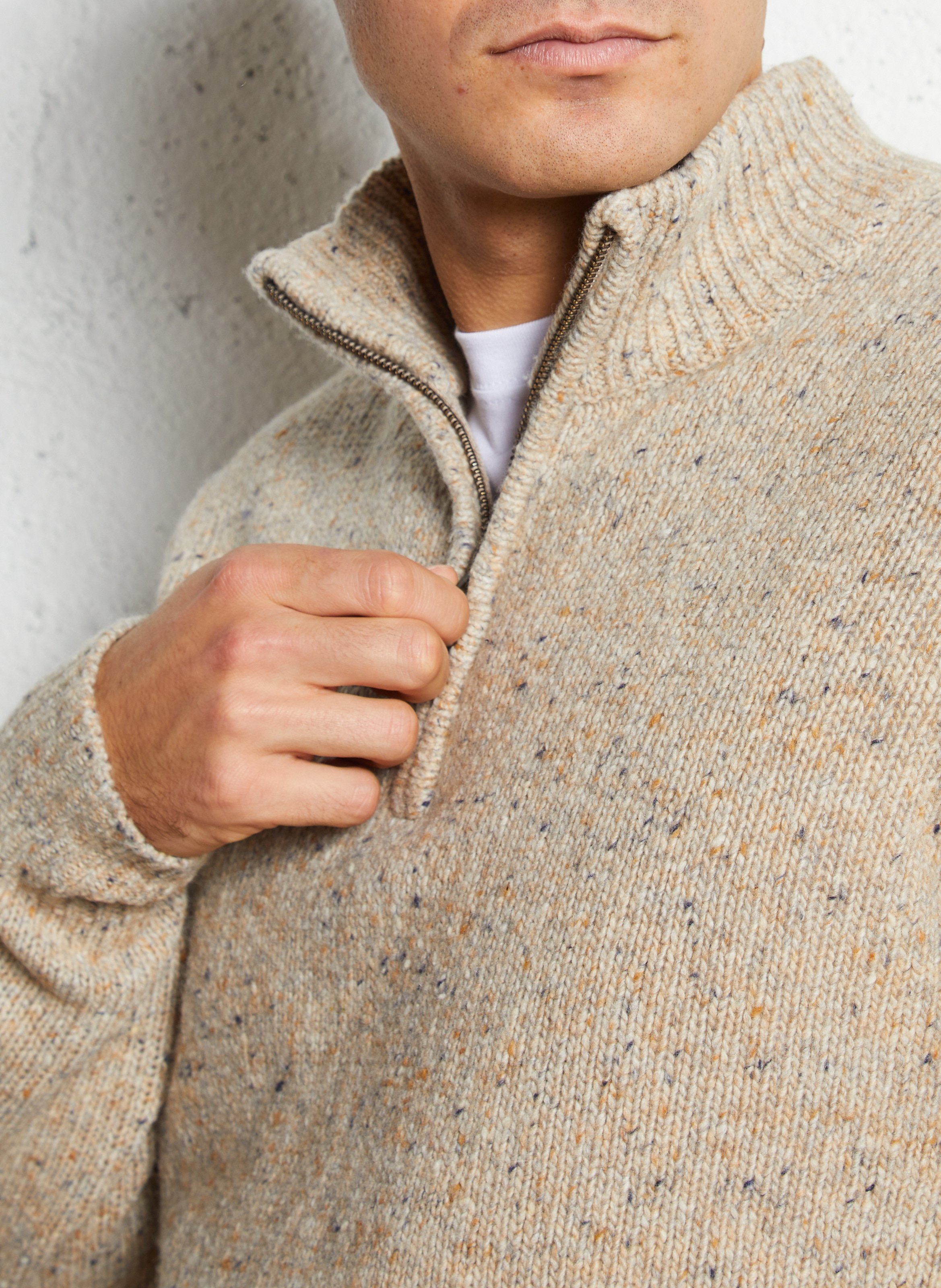 Pull droit col montant en laine mélangée HARTFORD Beige