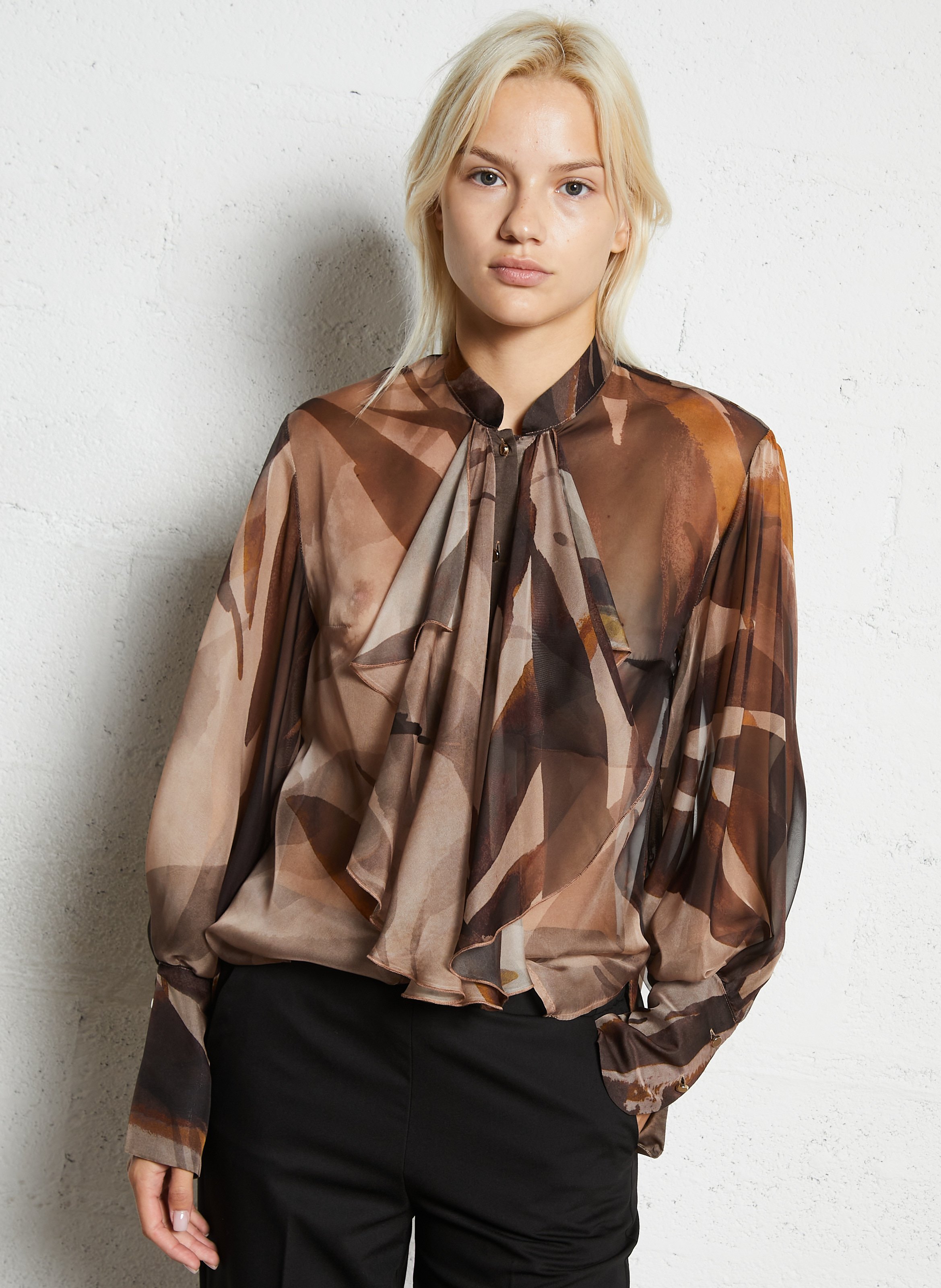 Bedruckte fließende Bluse mit Volants IMPERIAL Beige