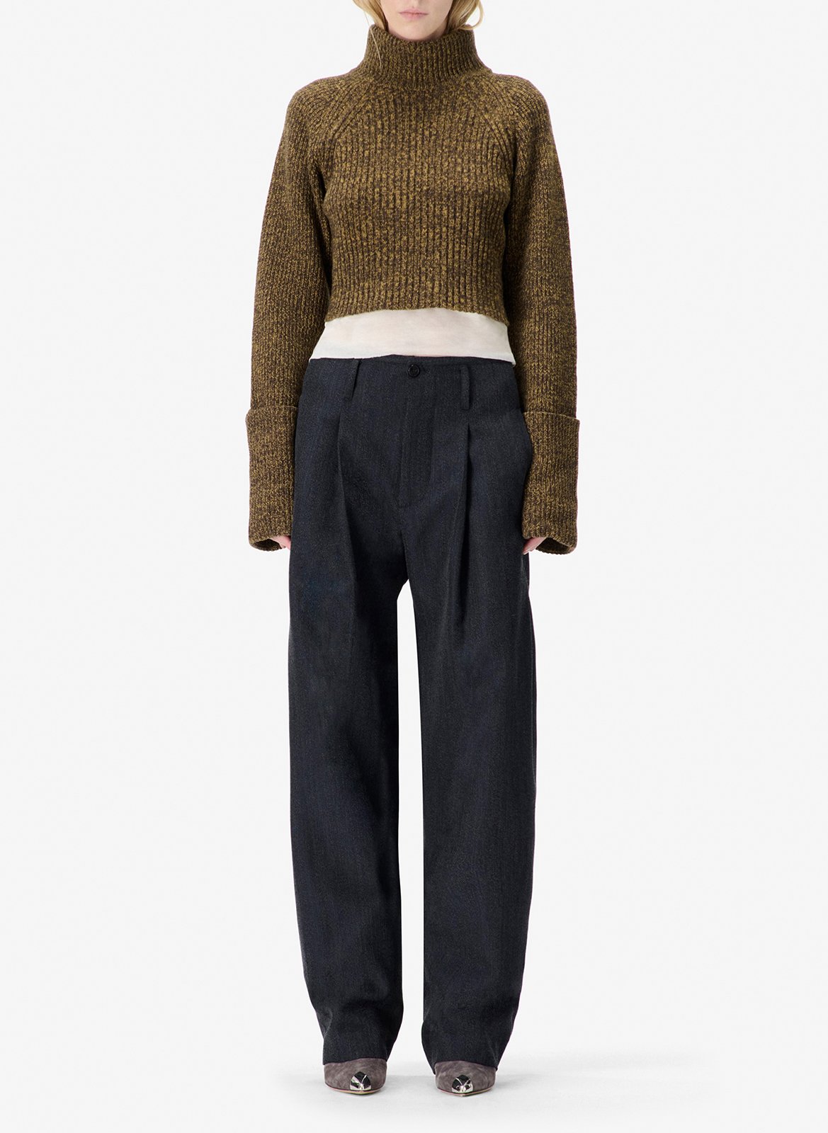 Pantalon droit à pinces uni en laine mélangée IRO Bleu