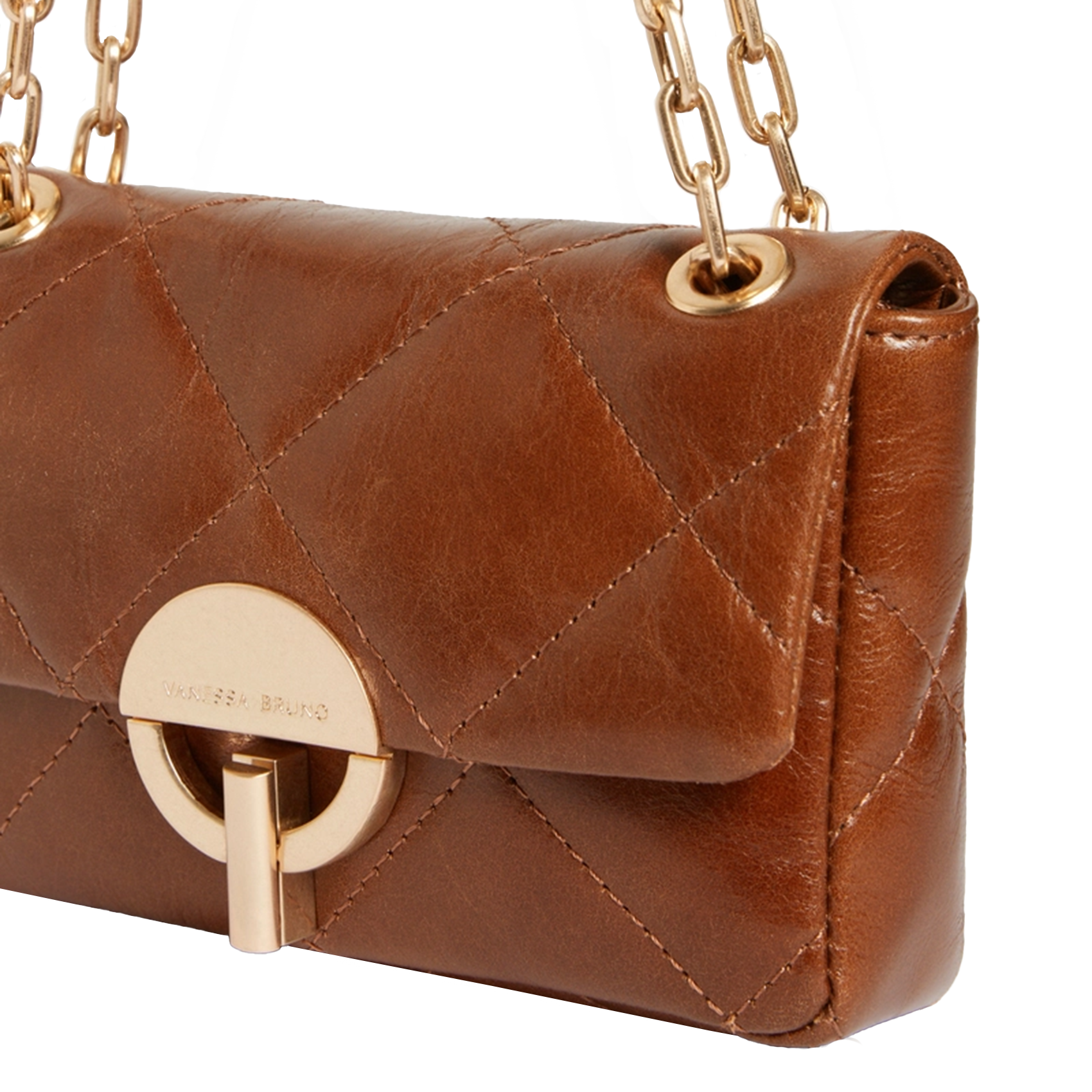 Gewatteerde, leren schoudertas Bruin