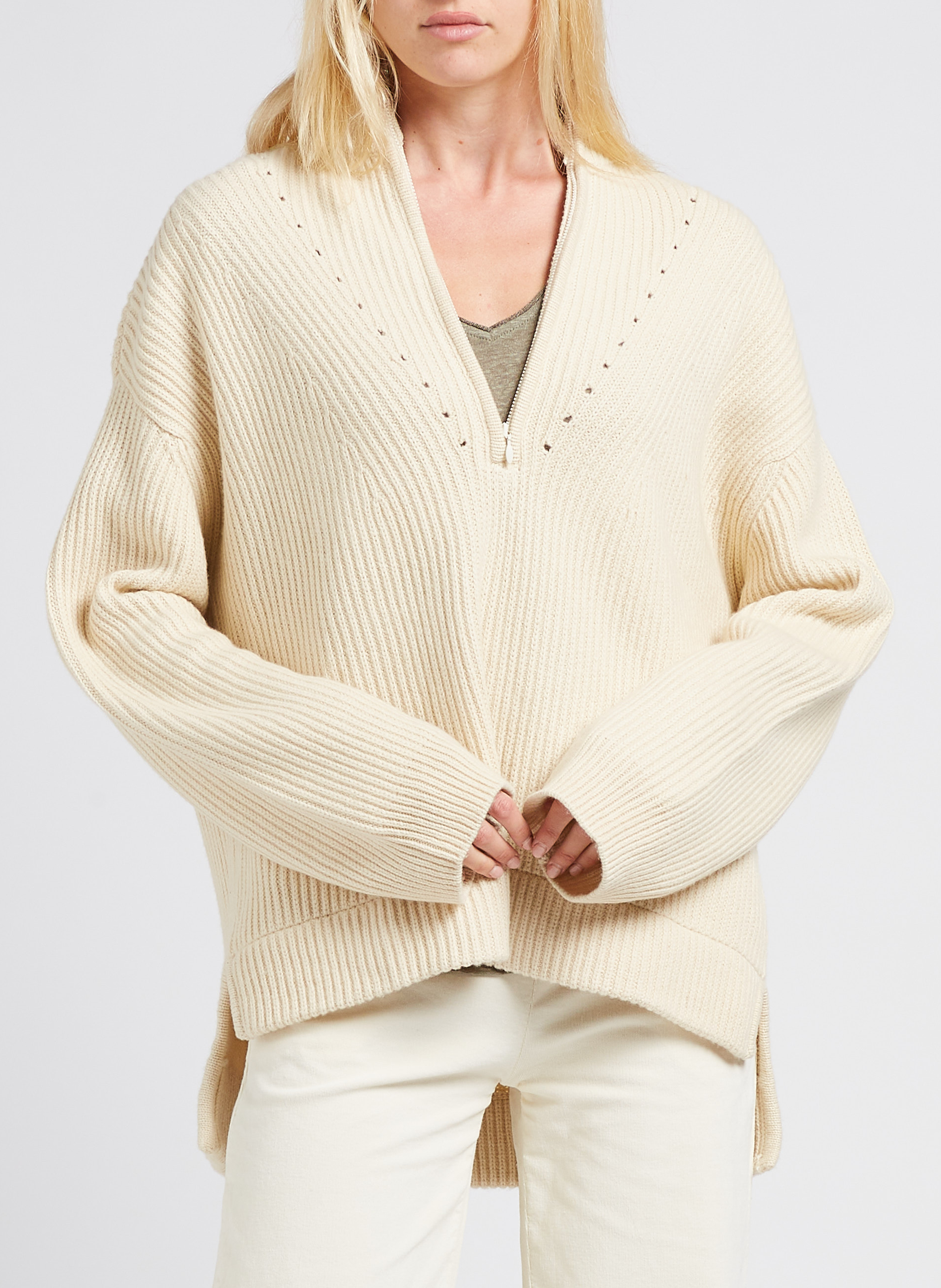 Trui met opstaande kraag en rits | wolblend SWILDENS Wit