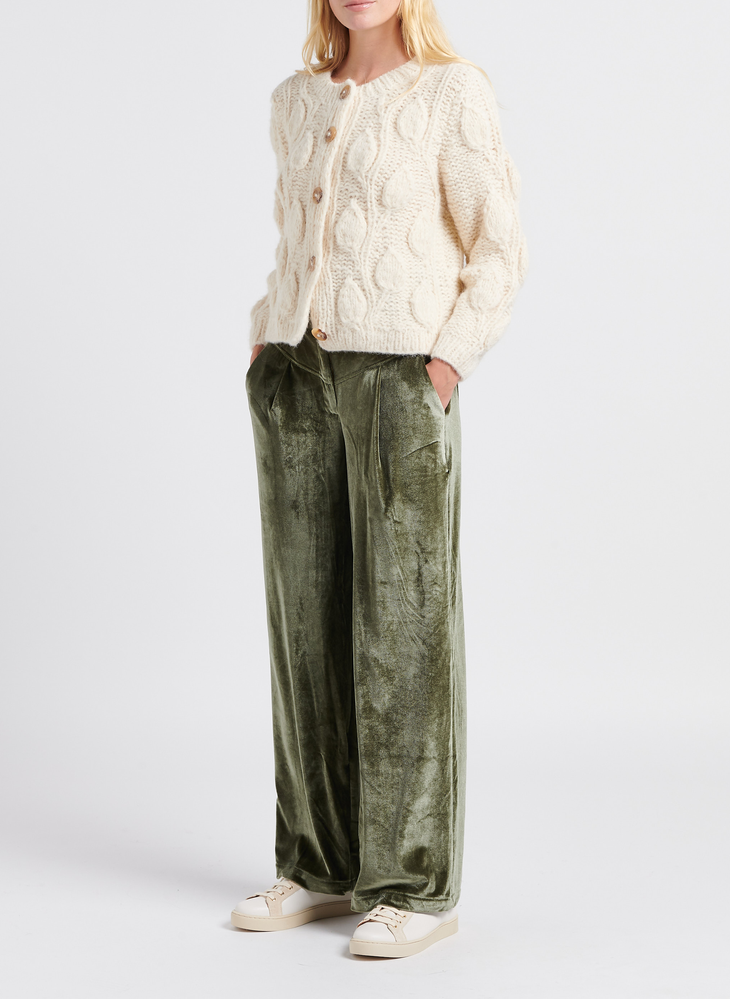 Pantalon large taille haute en velours STELLA PARDO Vert