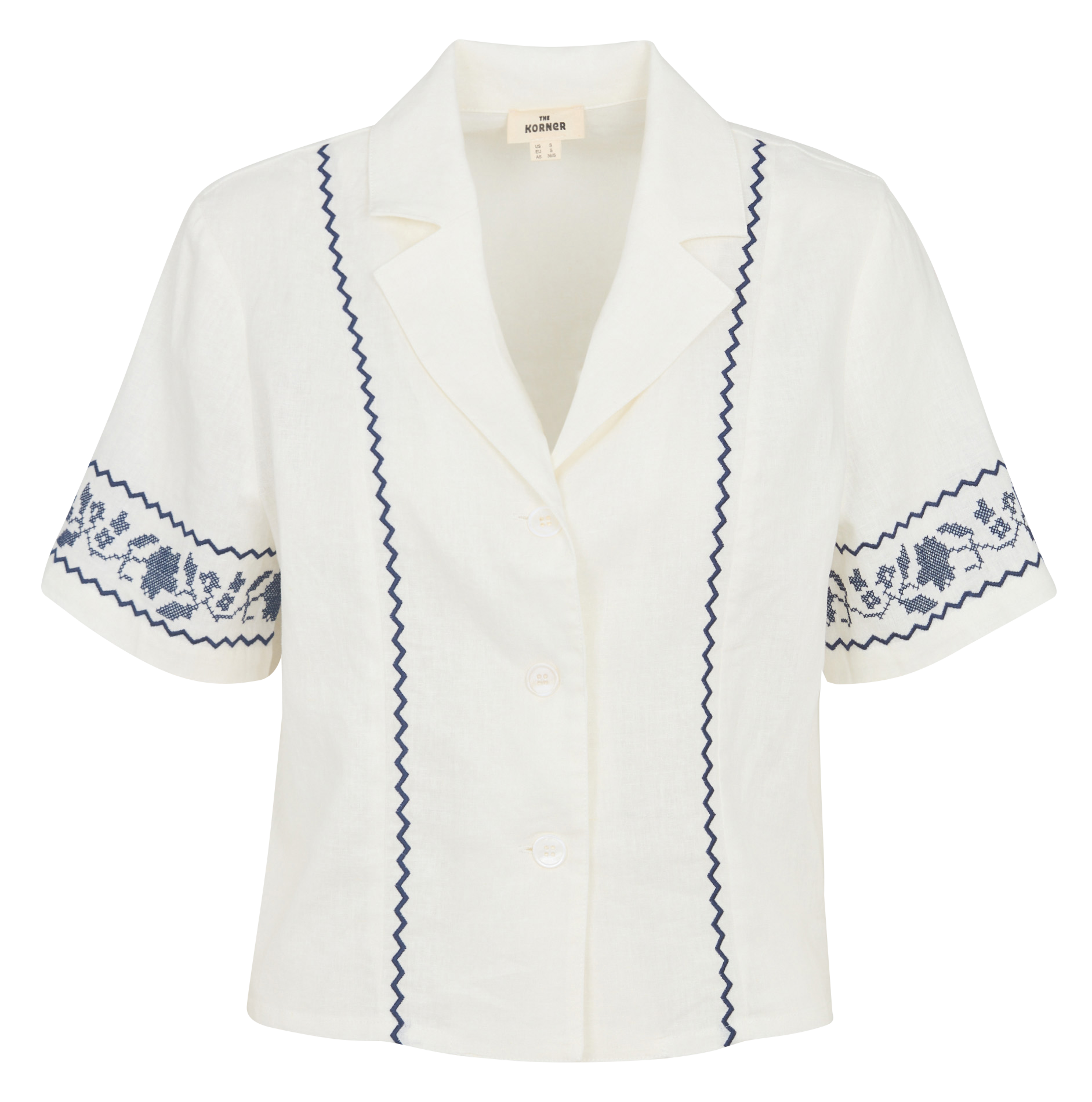 Top droit col tailleur en lin mélangé THE KORNER Blanc