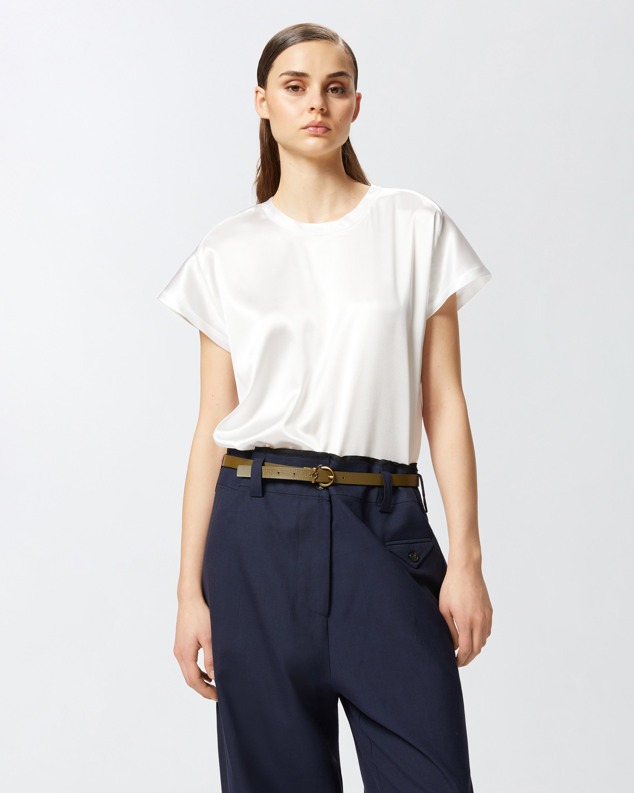 Satin blouse with short sleeves PINKO White