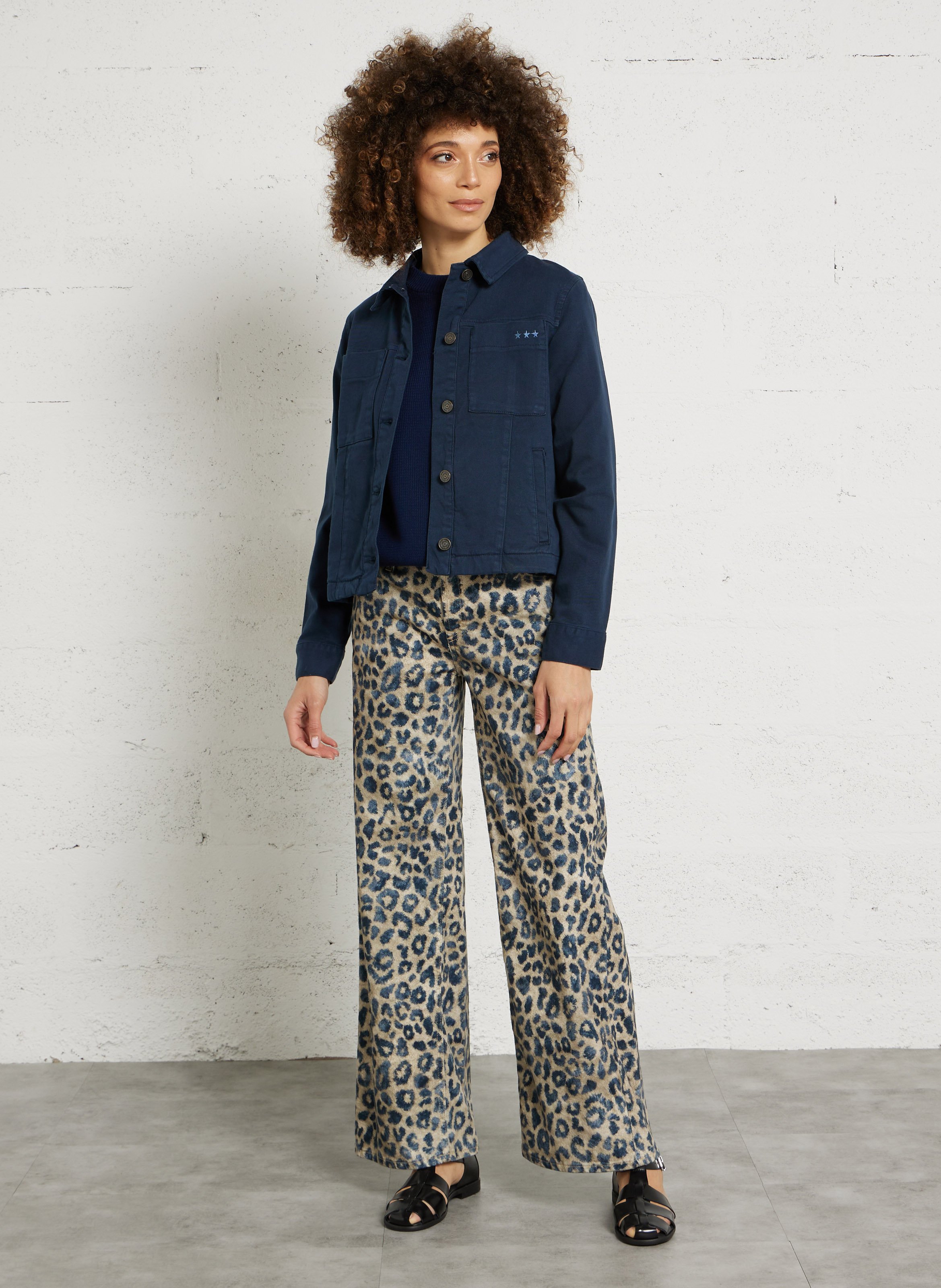 Solid Buttoned Straight Jacket SUD EXPRESS Blue