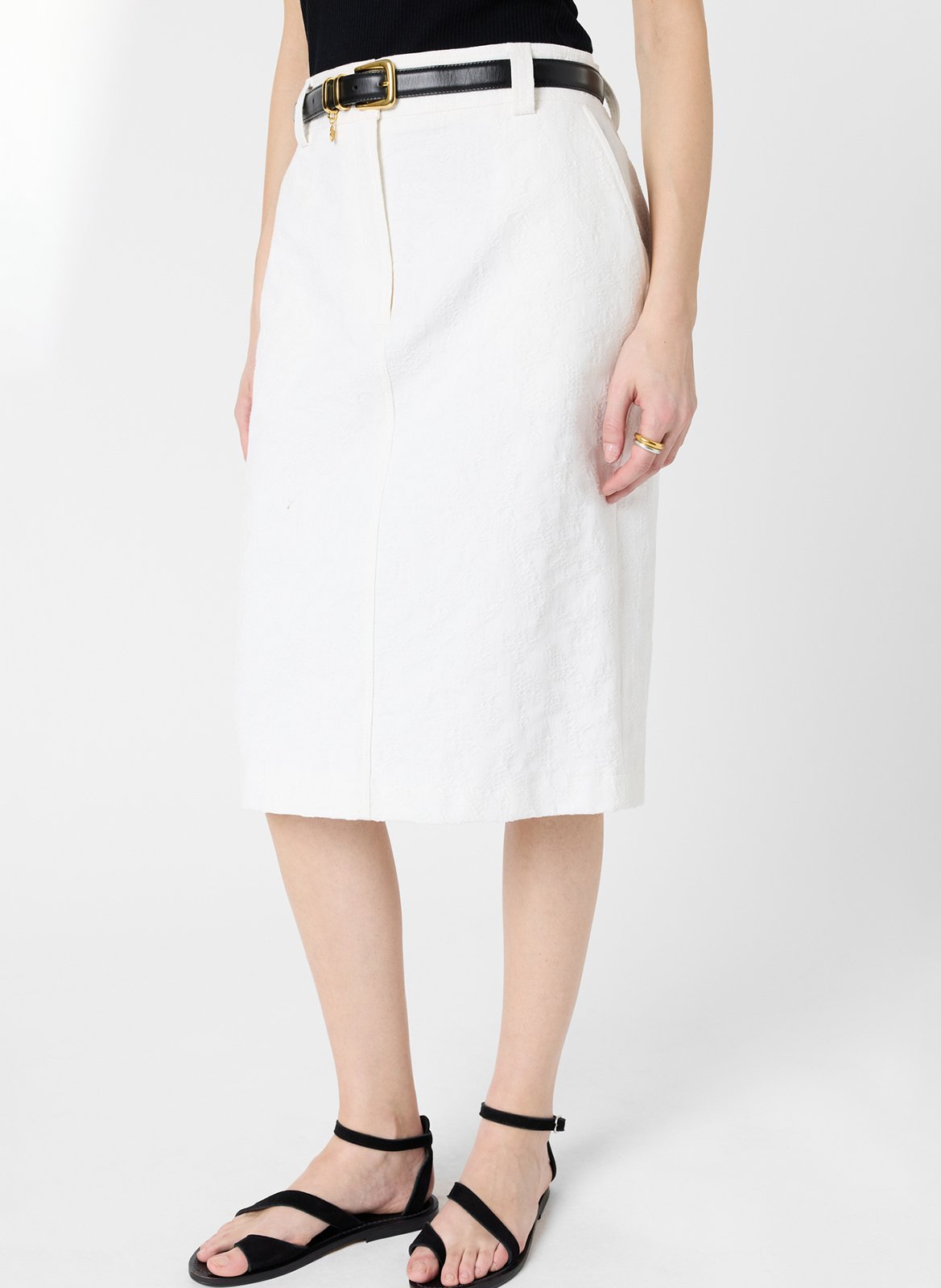 Jupe midi taille haute en coton GERARD DAREL Blanc