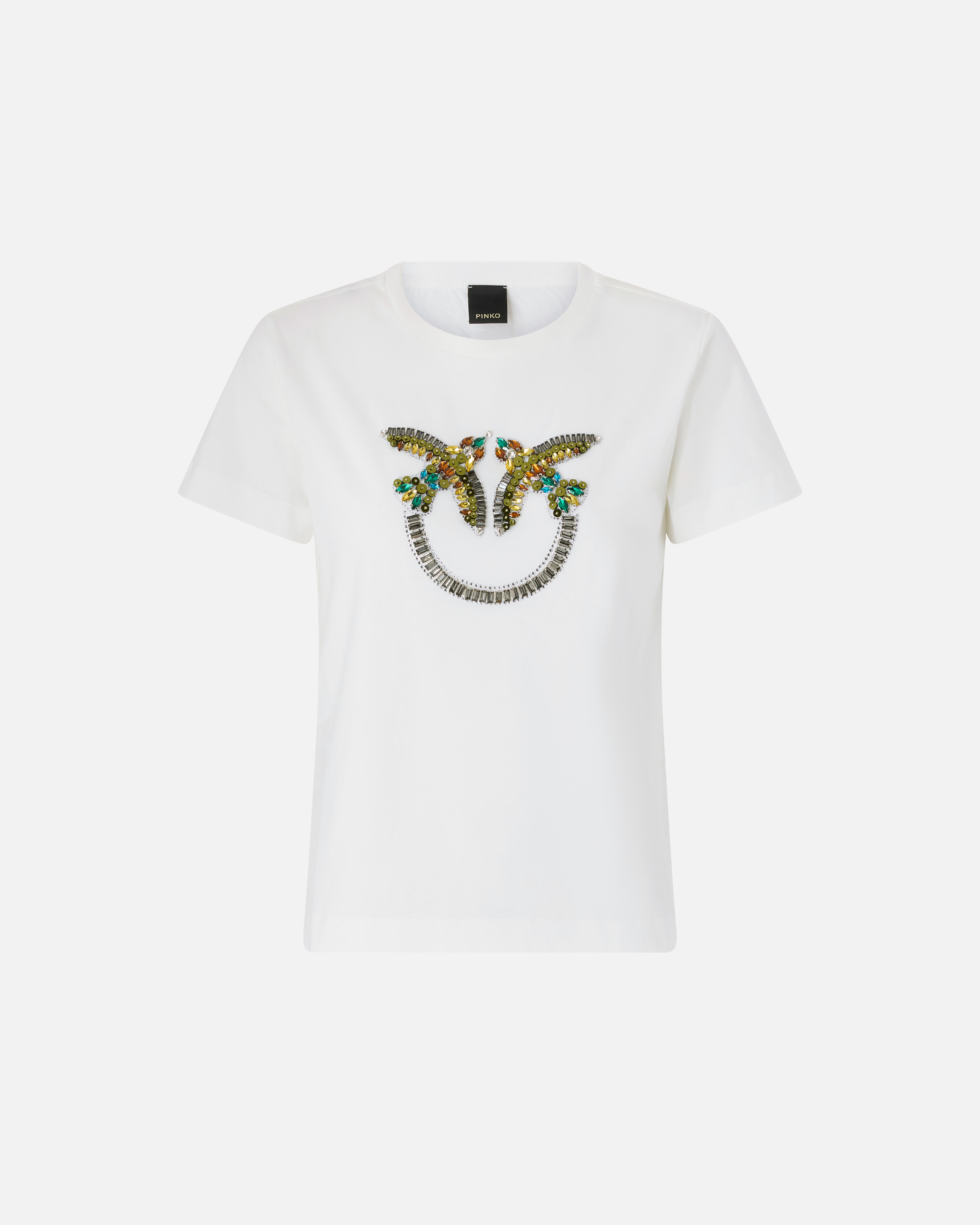 T-shirt avec maxi broderie bijou love birds PINKO Blanc