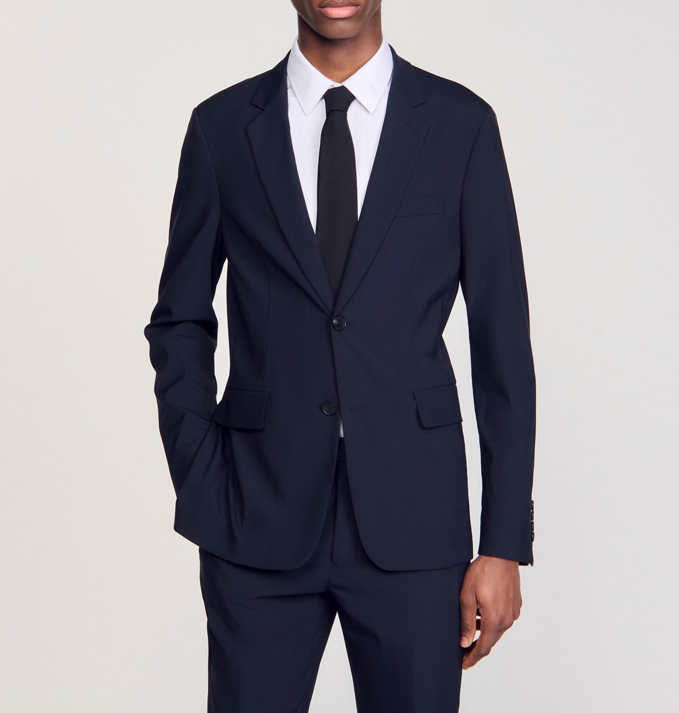 Veste de costume droite en laine mélangée SANDRO Bleu